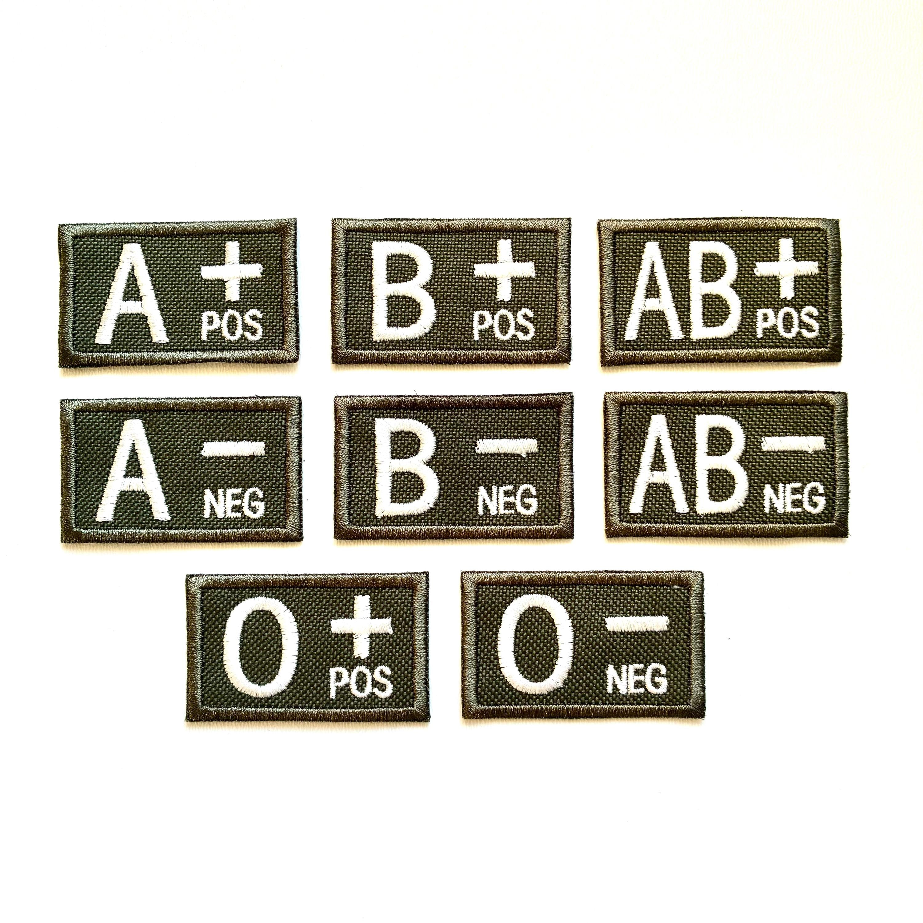 Embroidered Blood Group Olive Patches 50x30mm Sew/Iron/VELCRO® Military Medical Badges