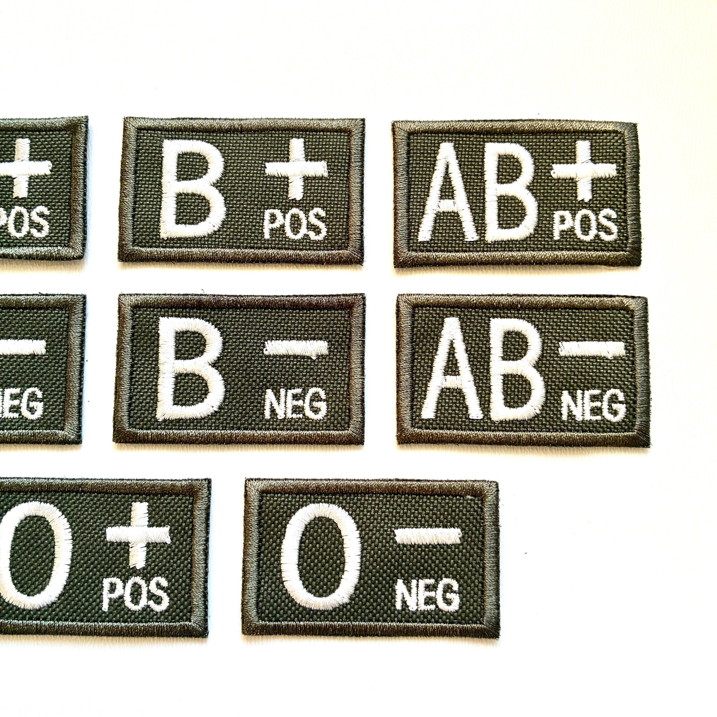 Embroidered Blood Group Olive Patches 50x30mm Sew/Iron/VELCRO® Military Medical Badges