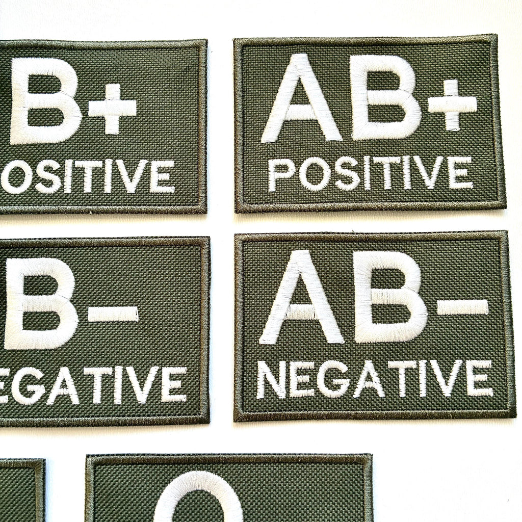Embroidered Blood Group Olive Patches 90x60mm Sew/Iron/VELCRO® Military Medical Badges