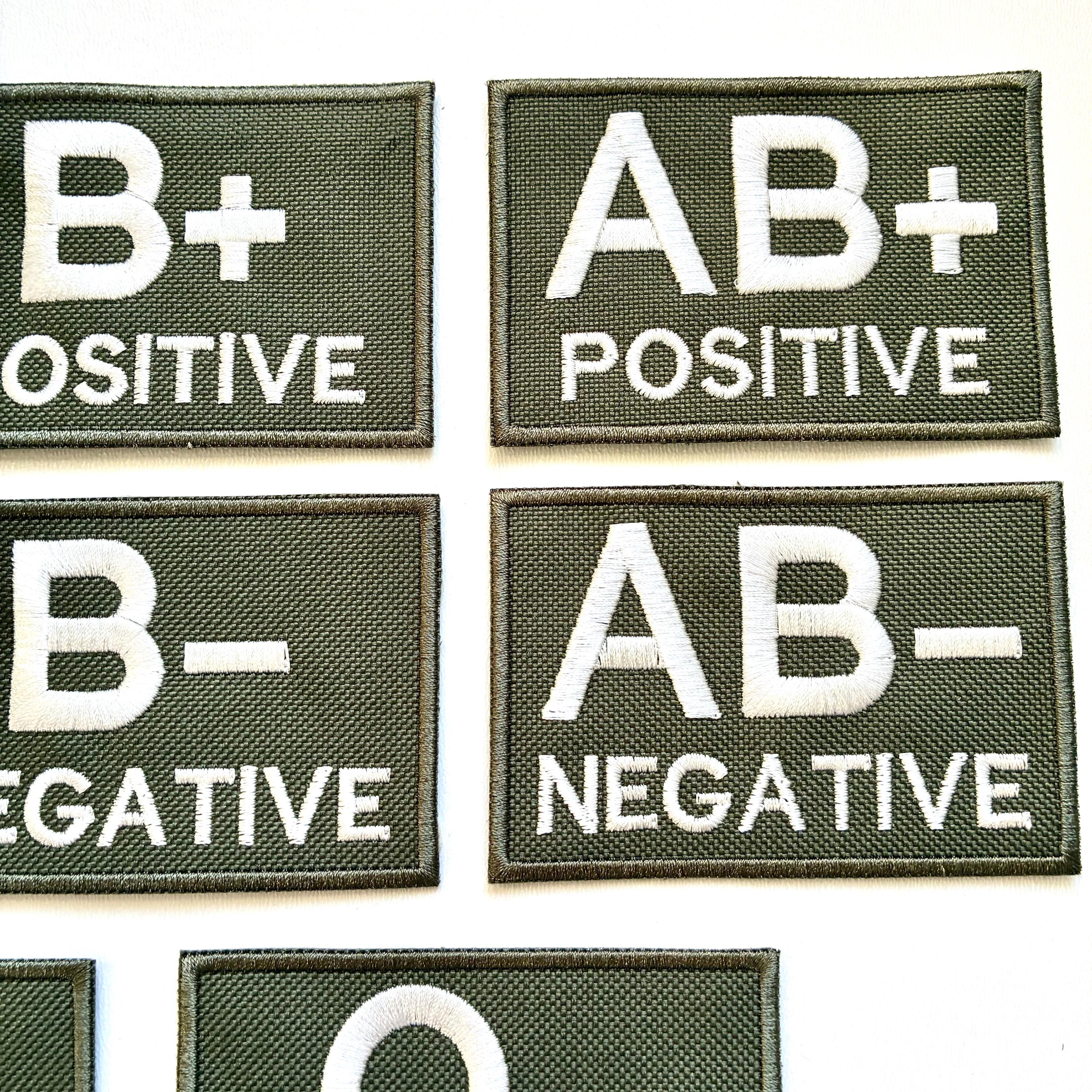 Embroidered Blood Group Olive Patches 90x60mm Sew/Iron/VELCRO® Military Medical Badges