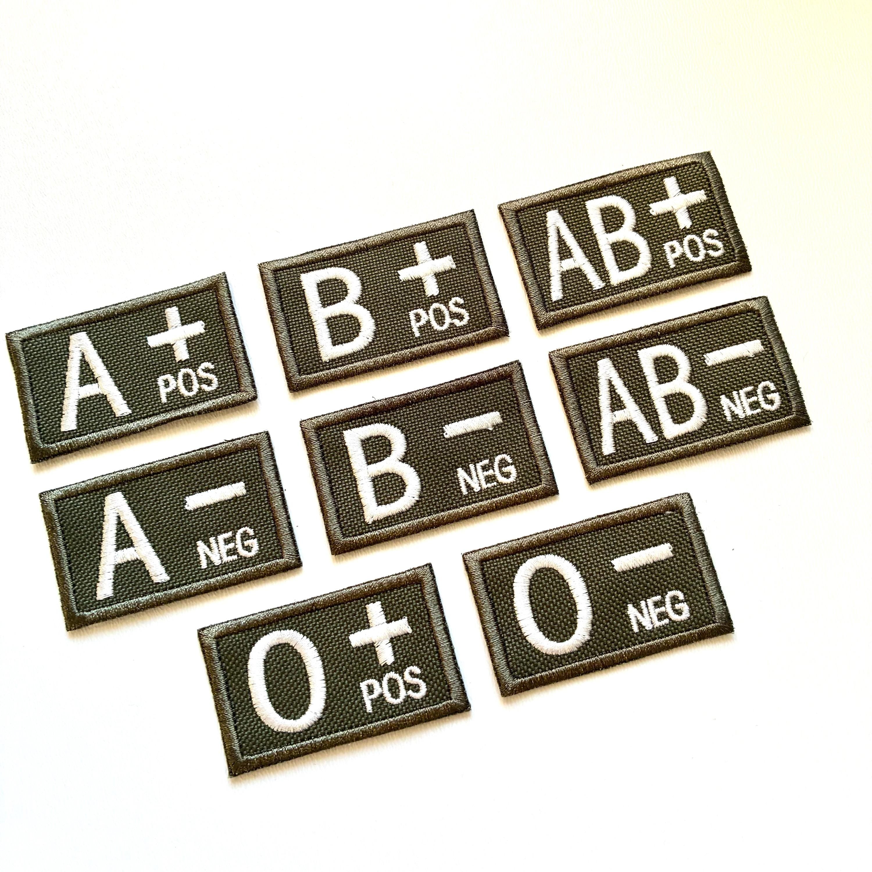 Embroidered Blood Group Olive Patches 50x30mm Sew/Iron/VELCRO® Military Medical Badges