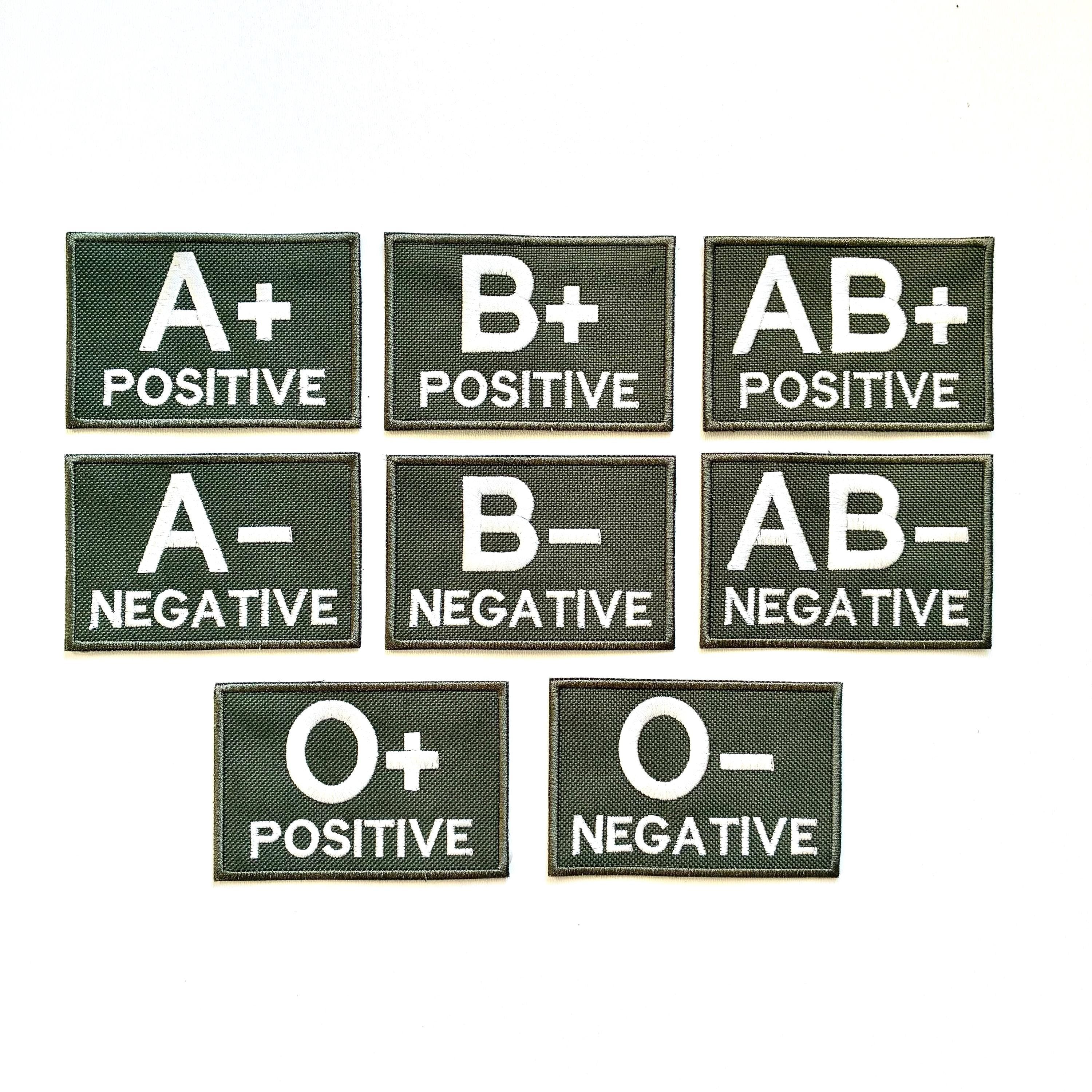 Embroidered Blood Group Olive Patches 90x60mm Sew/Iron/VELCRO® Military Medical Badges