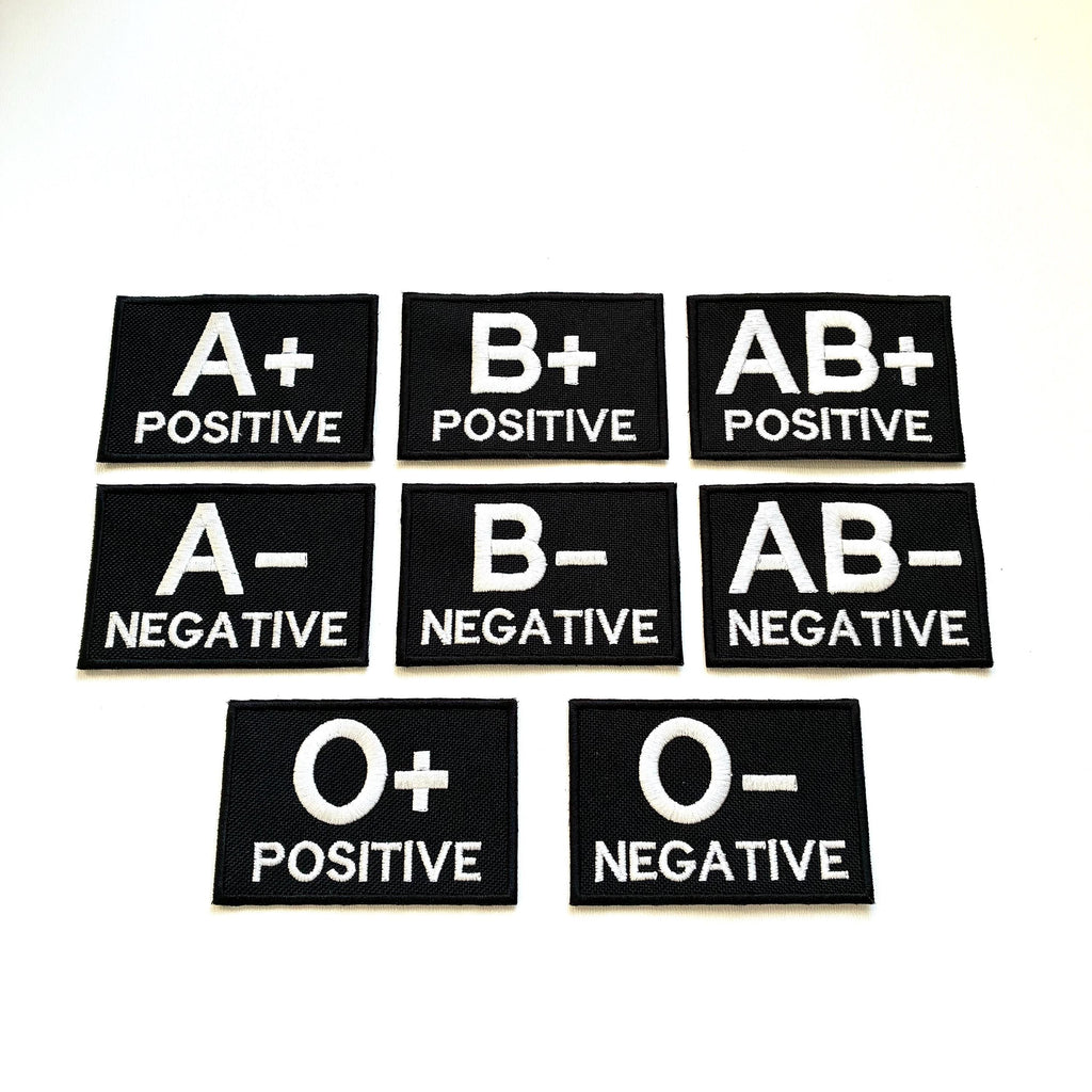 Embroidered Blood Group Black Patches 90x60mm Sew/Iron/VELCRO® Military Medical Badges