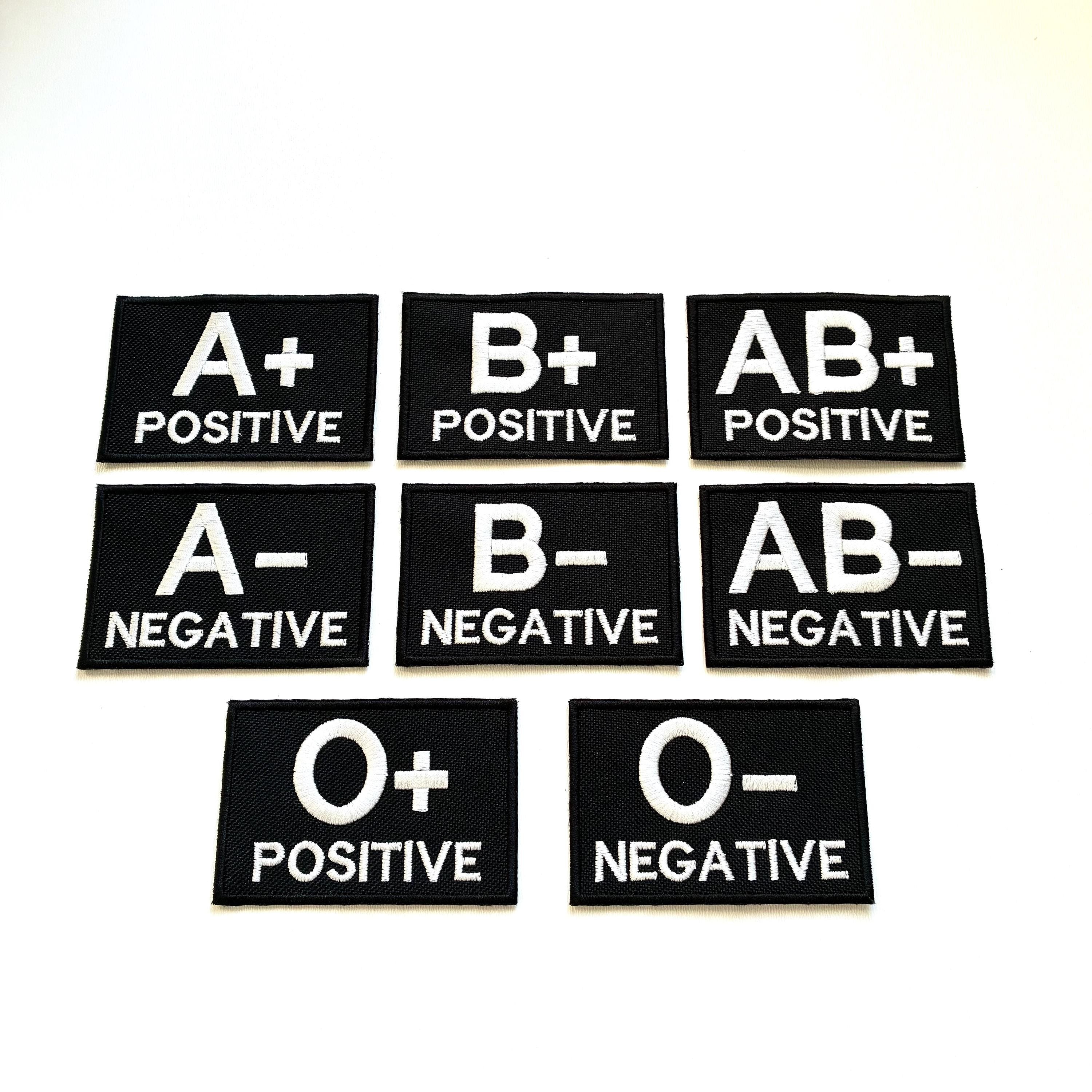 Embroidered Blood Group Black Patches 90x60mm Sew/Iron/VELCRO® Military Medical Badges