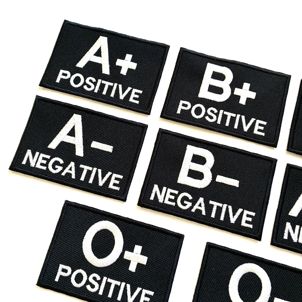 Embroidered Blood Group Black Patches 90x60mm Sew/Iron/VELCRO® Military Medical Badges