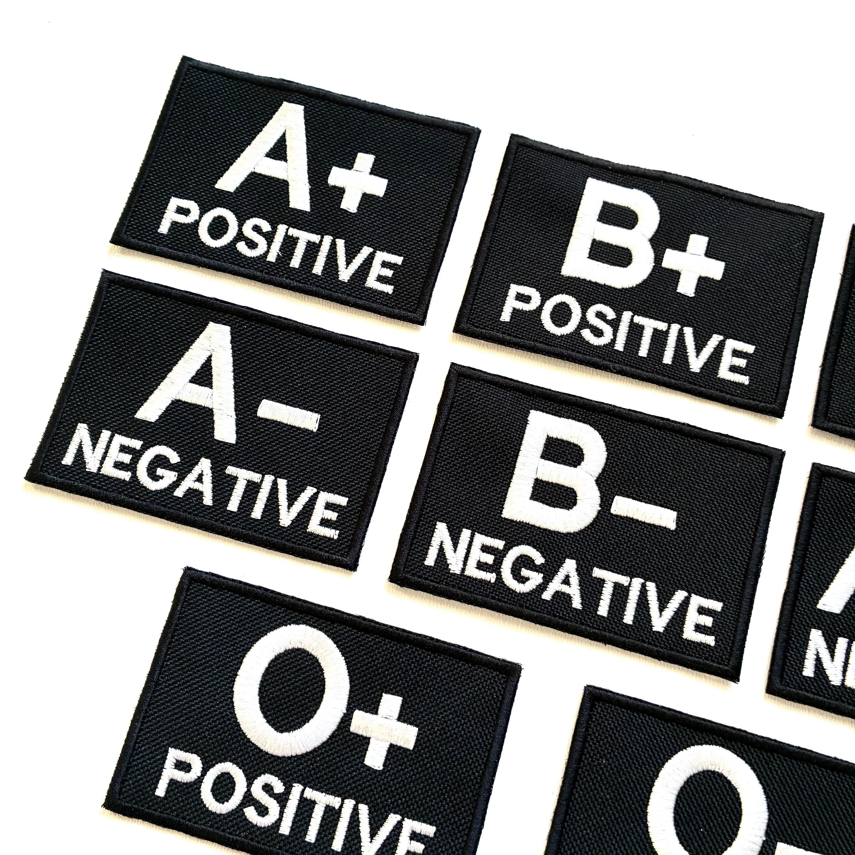 Embroidered Blood Group Black Patches 90x60mm Sew/Iron/VELCRO® Military Medical Badges