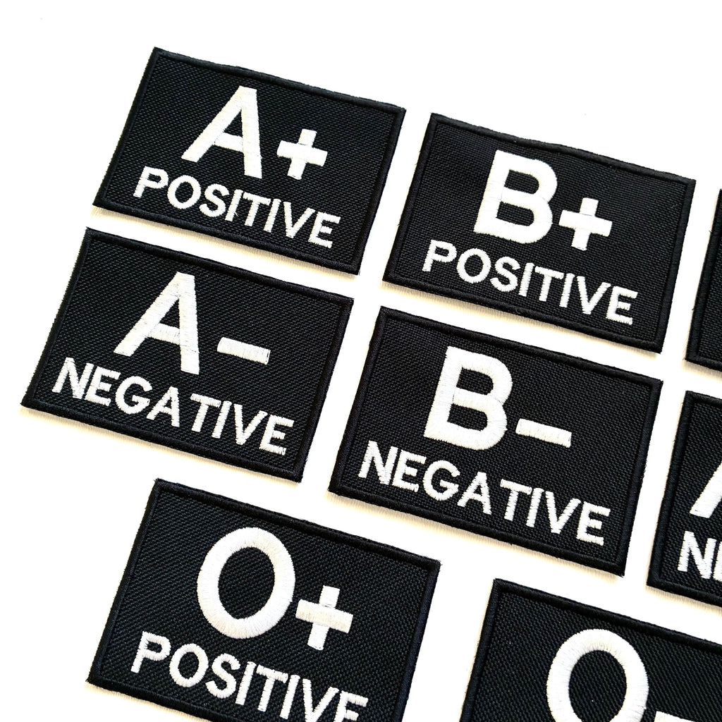 Embroidered Blood Group Black Patches 90x60mm Sew/Iron/VELCRO® Military Medical Badges