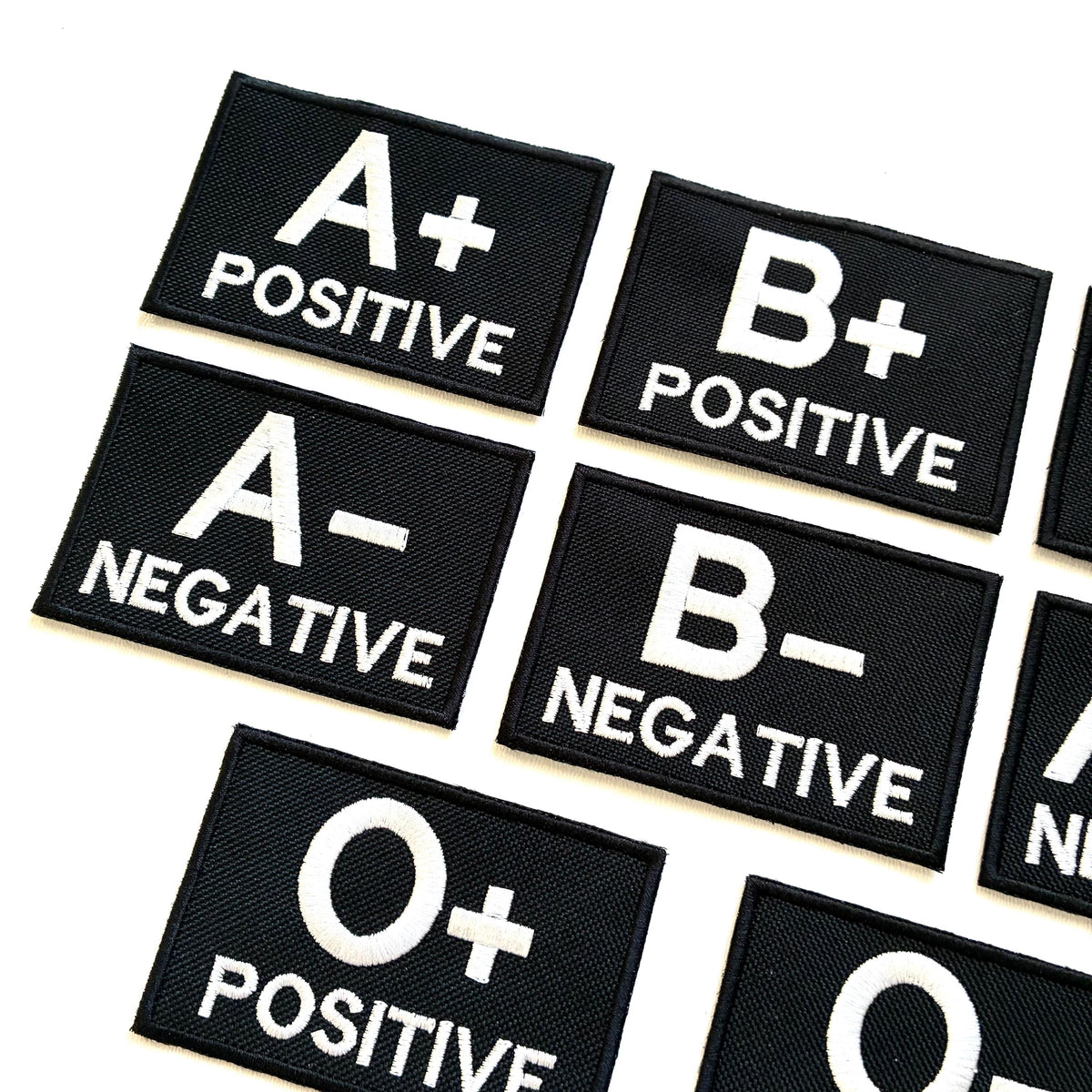 Embroidered Blood Group Black Patches 90x60mm Sew/Iron/VELCRO® Military Medical Badges