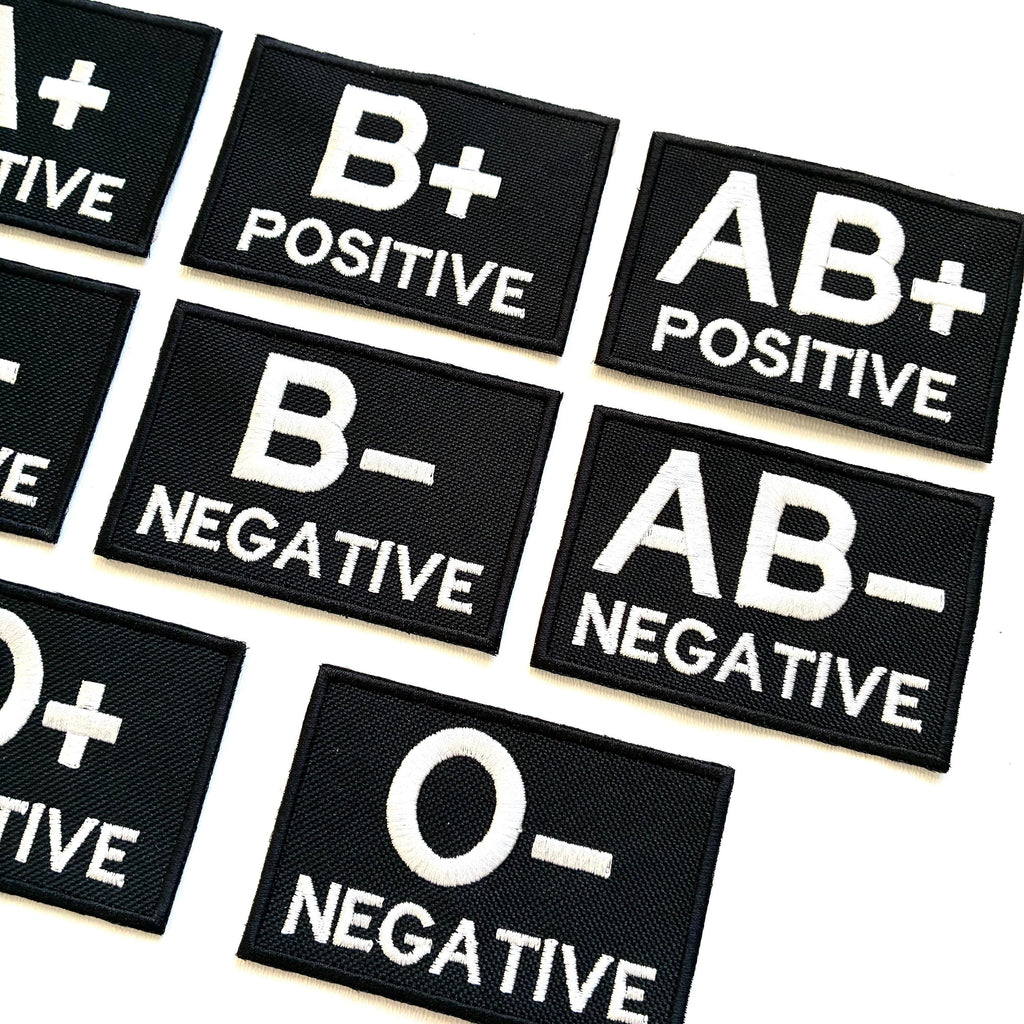 Embroidered Blood Group Black Patches 90x60mm Sew/Iron/VELCRO® Military Medical Badges