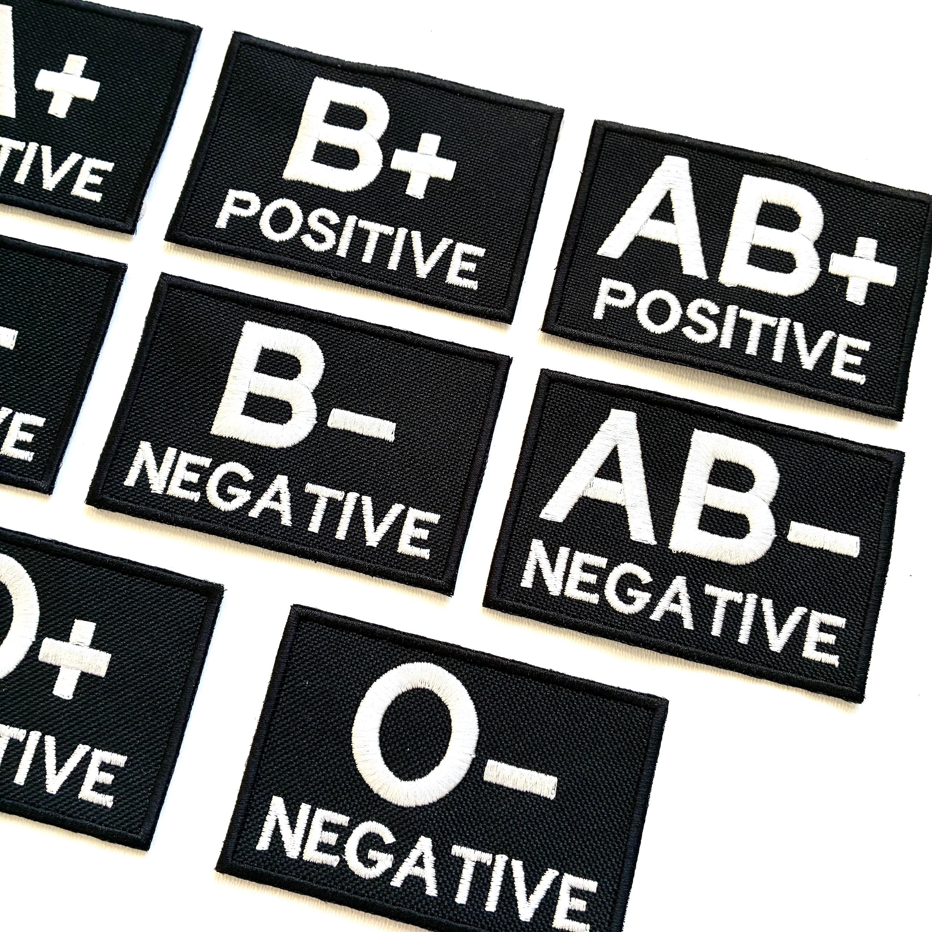 Embroidered Blood Group Black Patches 90x60mm Sew/Iron/VELCRO® Military Medical Badges