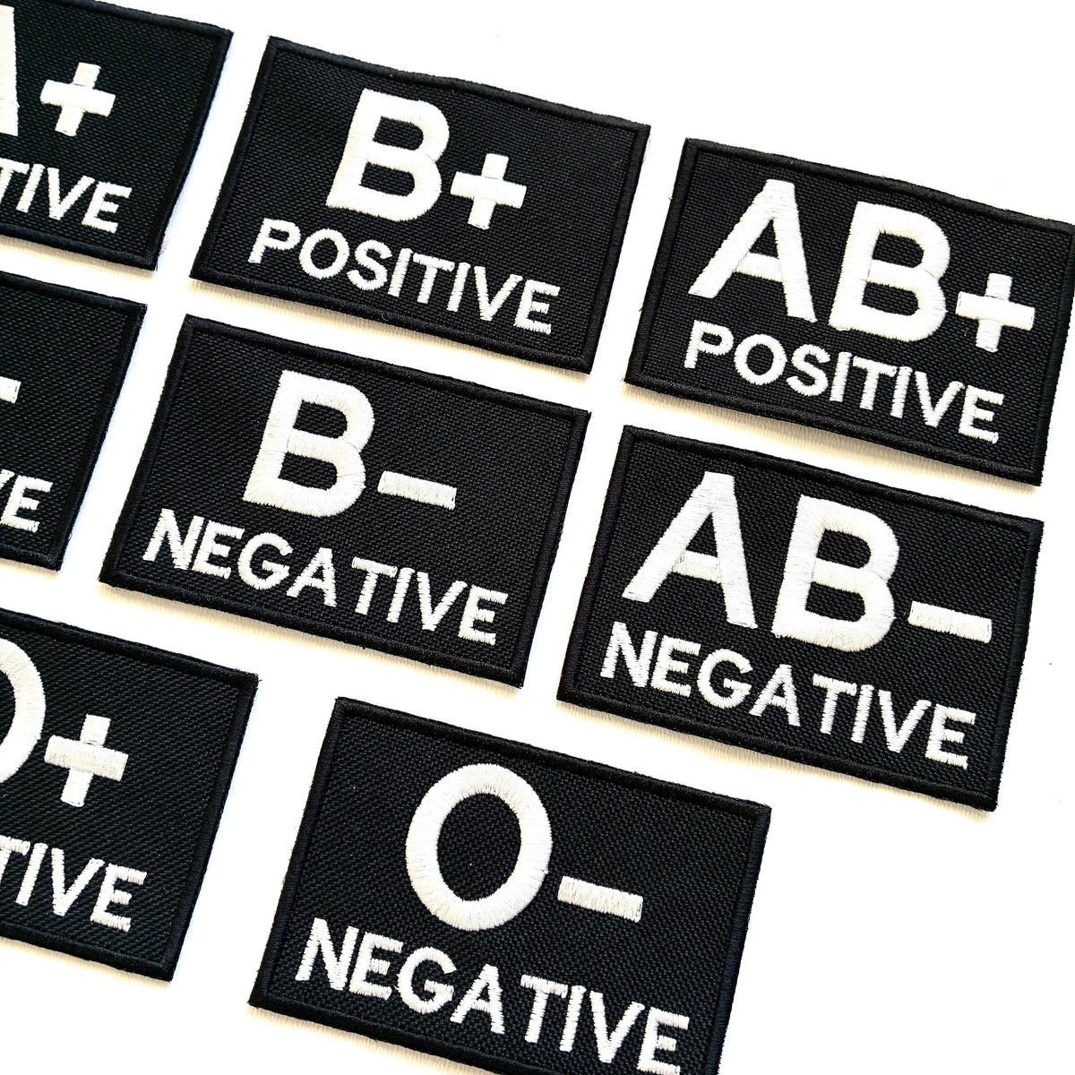 Embroidered Blood Group Black Patches 90x60mm Sew/Iron/VELCRO® Military Medical Badges