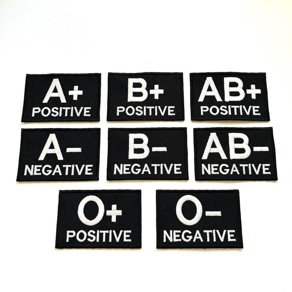 Embroidered Blood Group Black Patches 90x60mm Sew/Iron/VELCRO® Military Medical Badges