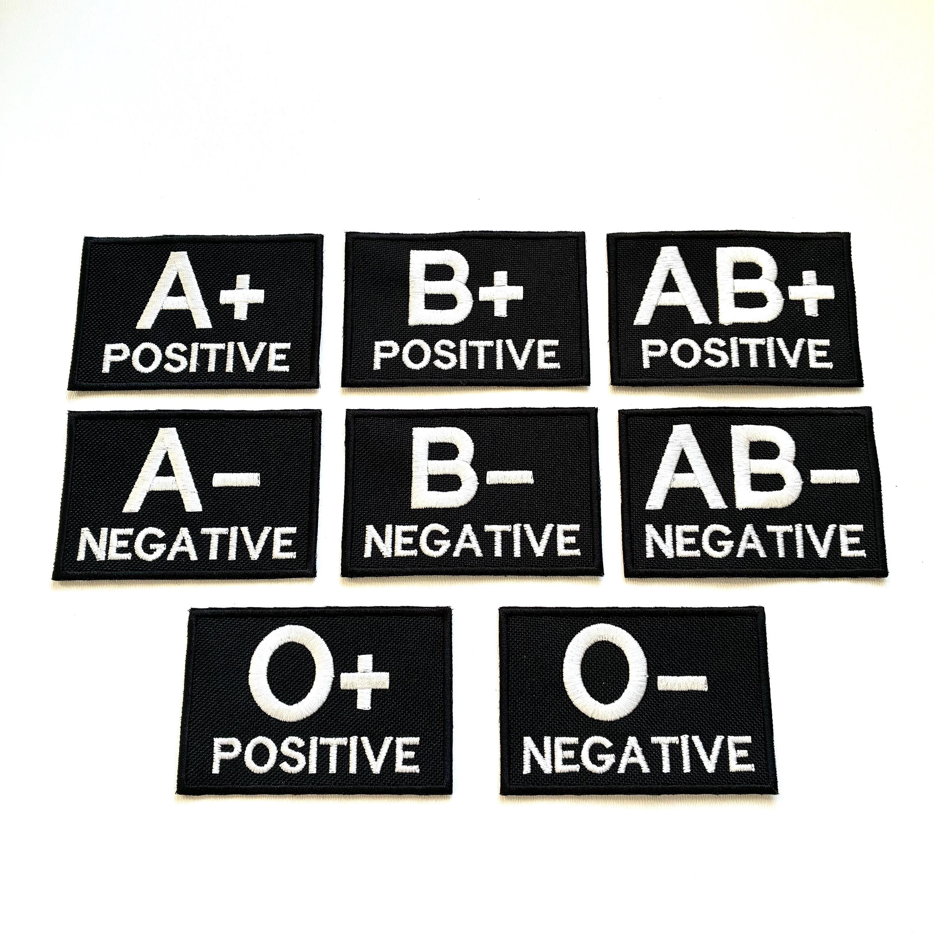 Embroidered Blood Group Black Patches 90x60mm Sew/Iron/VELCRO® Military Medical Badges