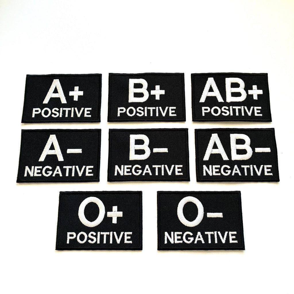 Embroidered Blood Group Black Patches 90x60mm Sew/Iron/VELCRO® Military Medical Badges