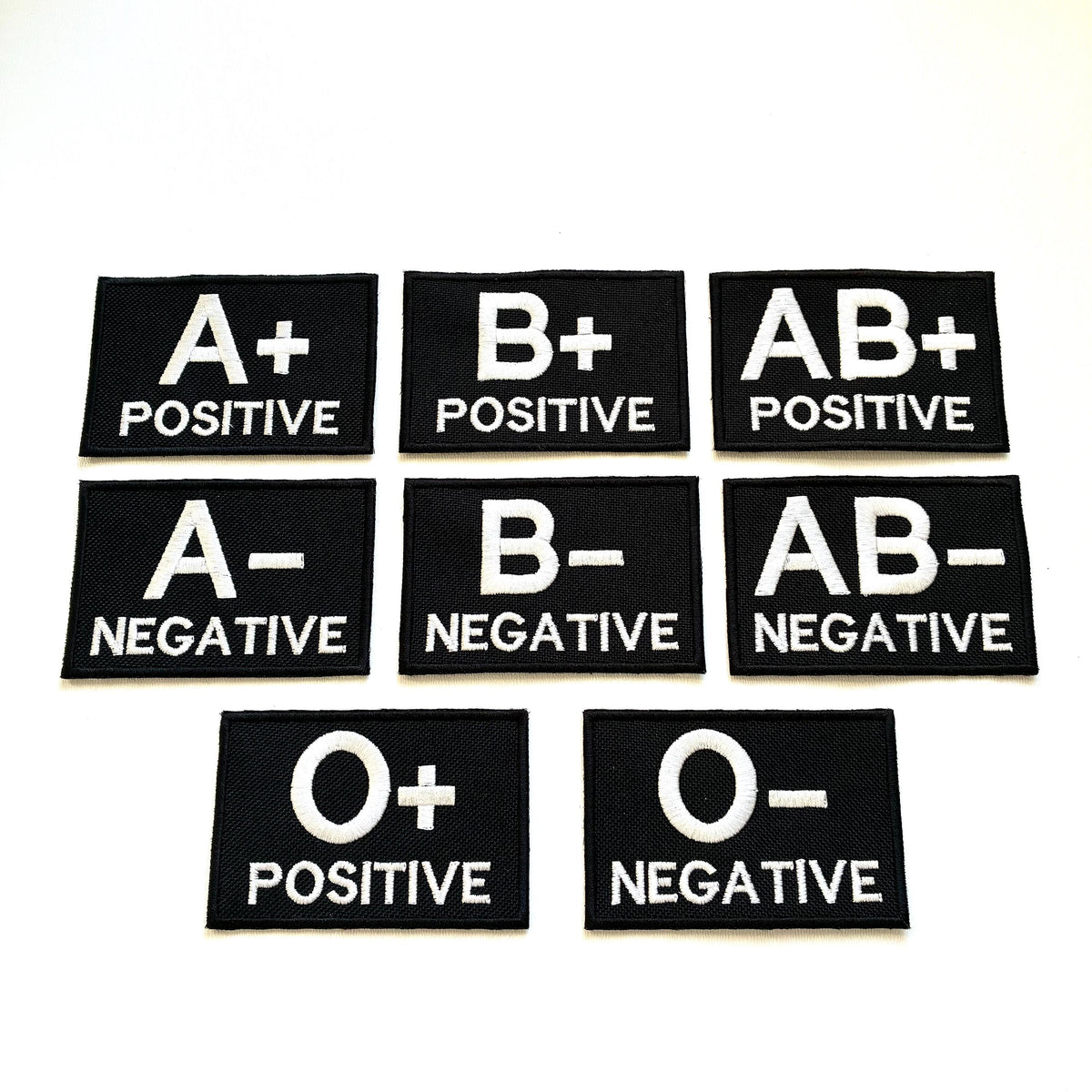 Embroidered Blood Group Black Patches 90x60mm Sew/Iron/VELCRO® Military Medical Badges