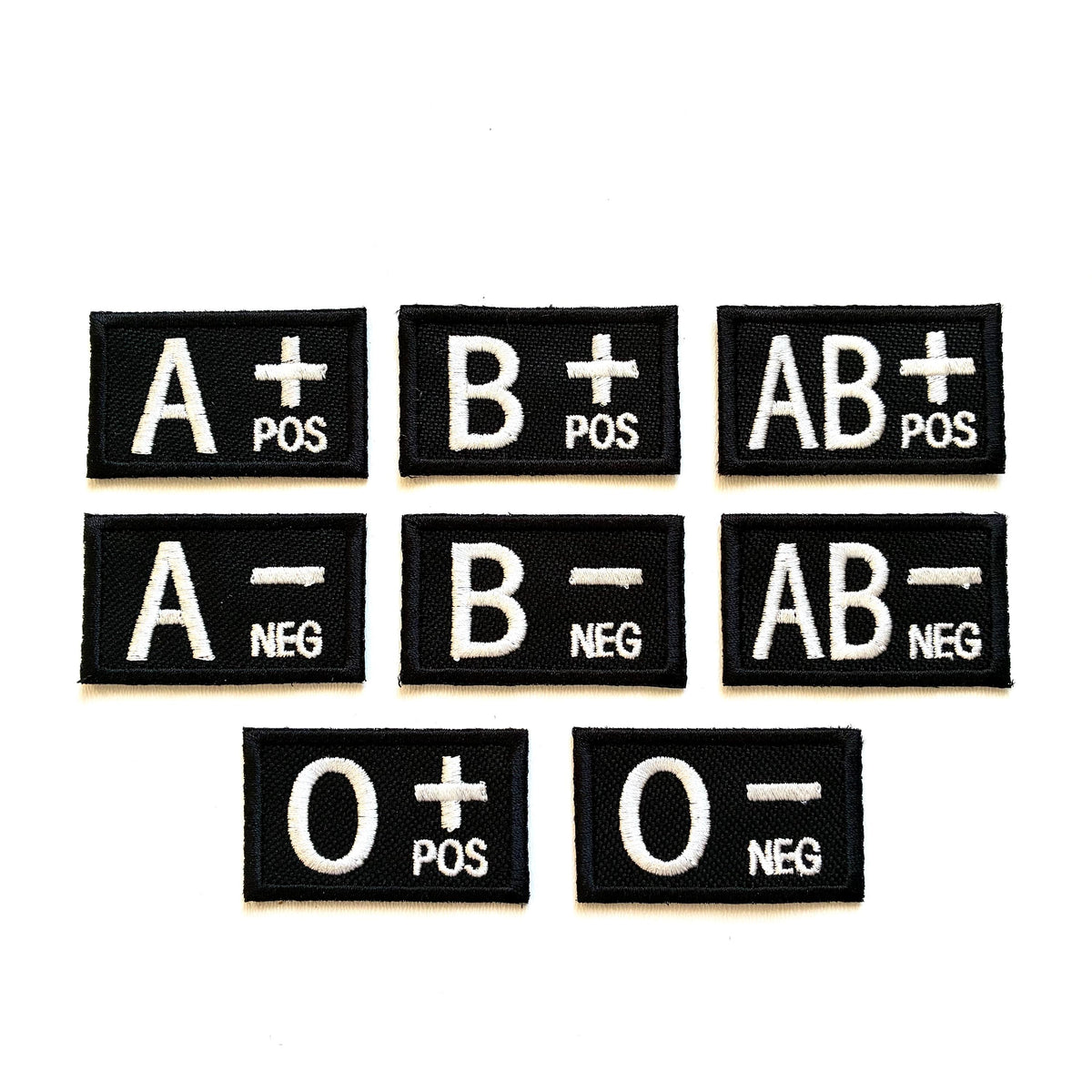 Embroidered Blood Group Black Patches 50x30mm Sew/Iron/VELCRO® Military Medical Badges