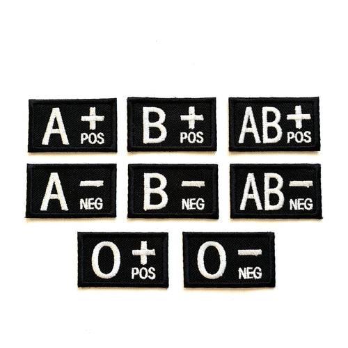Embroidered Blood Group Black Patches 50x30mm Sew/Iron/VELCRO® Military Medical Badges