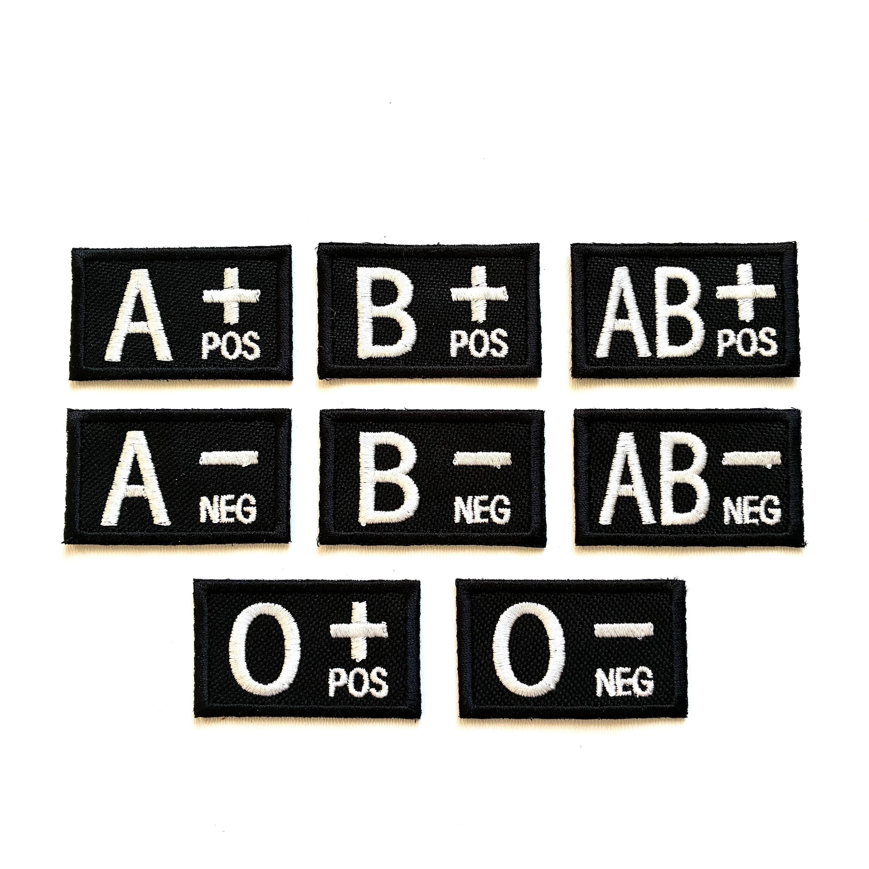 Embroidered Blood Group Black Patches 50x30mm Sew/Iron/VELCRO® Military Medical Badges