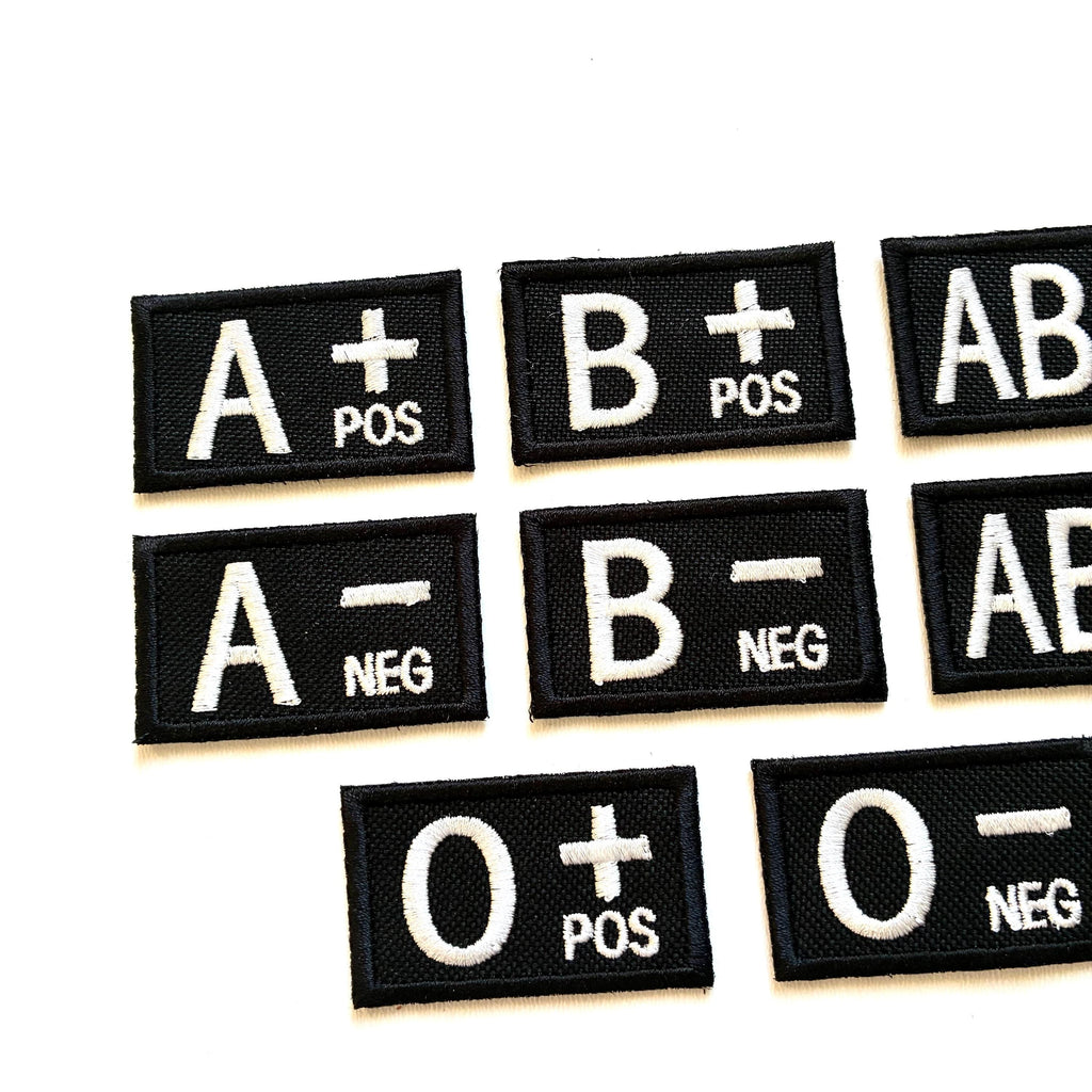 Embroidered Blood Group Black Patches 50x30mm Sew/Iron/VELCRO® Military Medical Badges