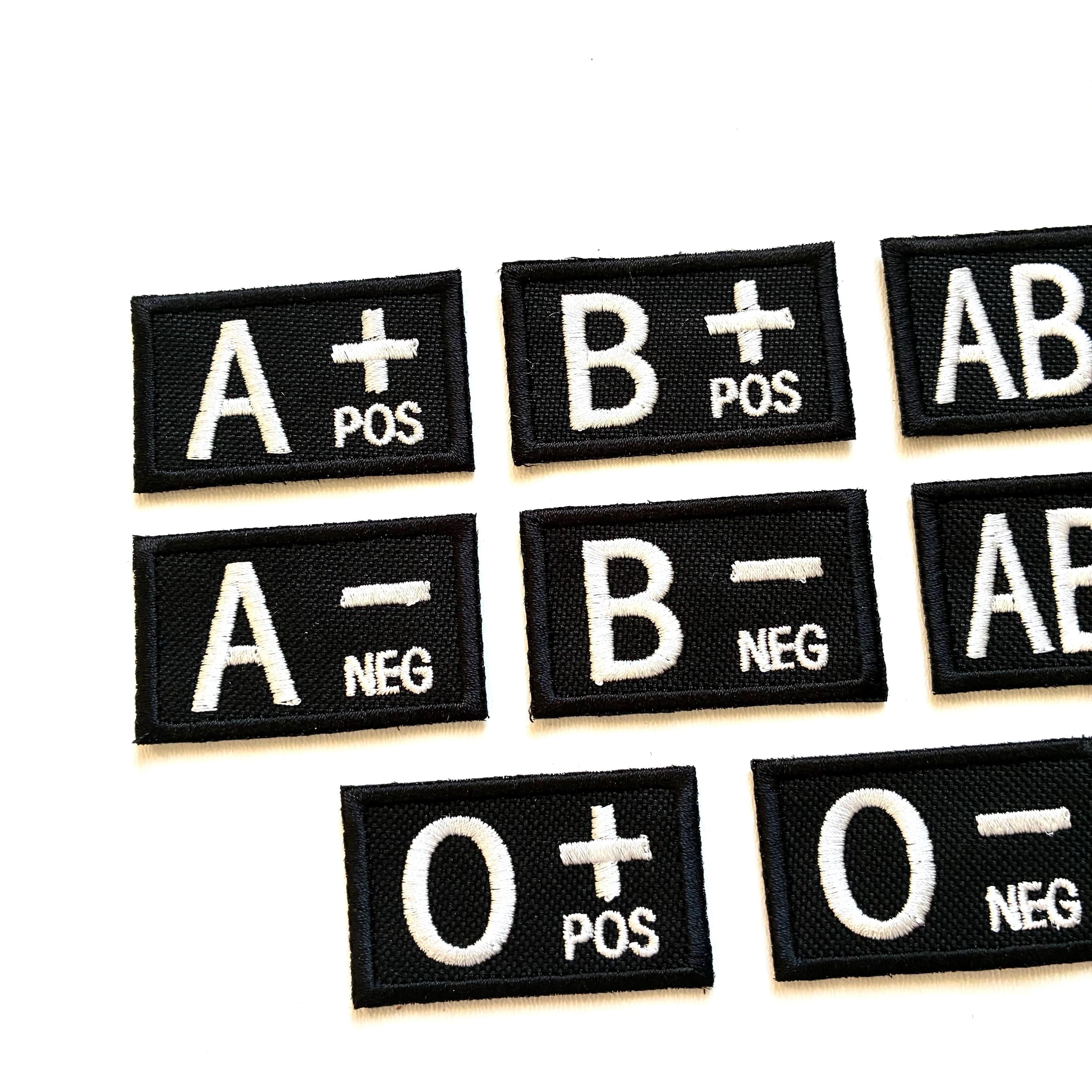 Embroidered Blood Group Black Patches 50x30mm Sew/Iron/VELCRO® Military Medical Badges