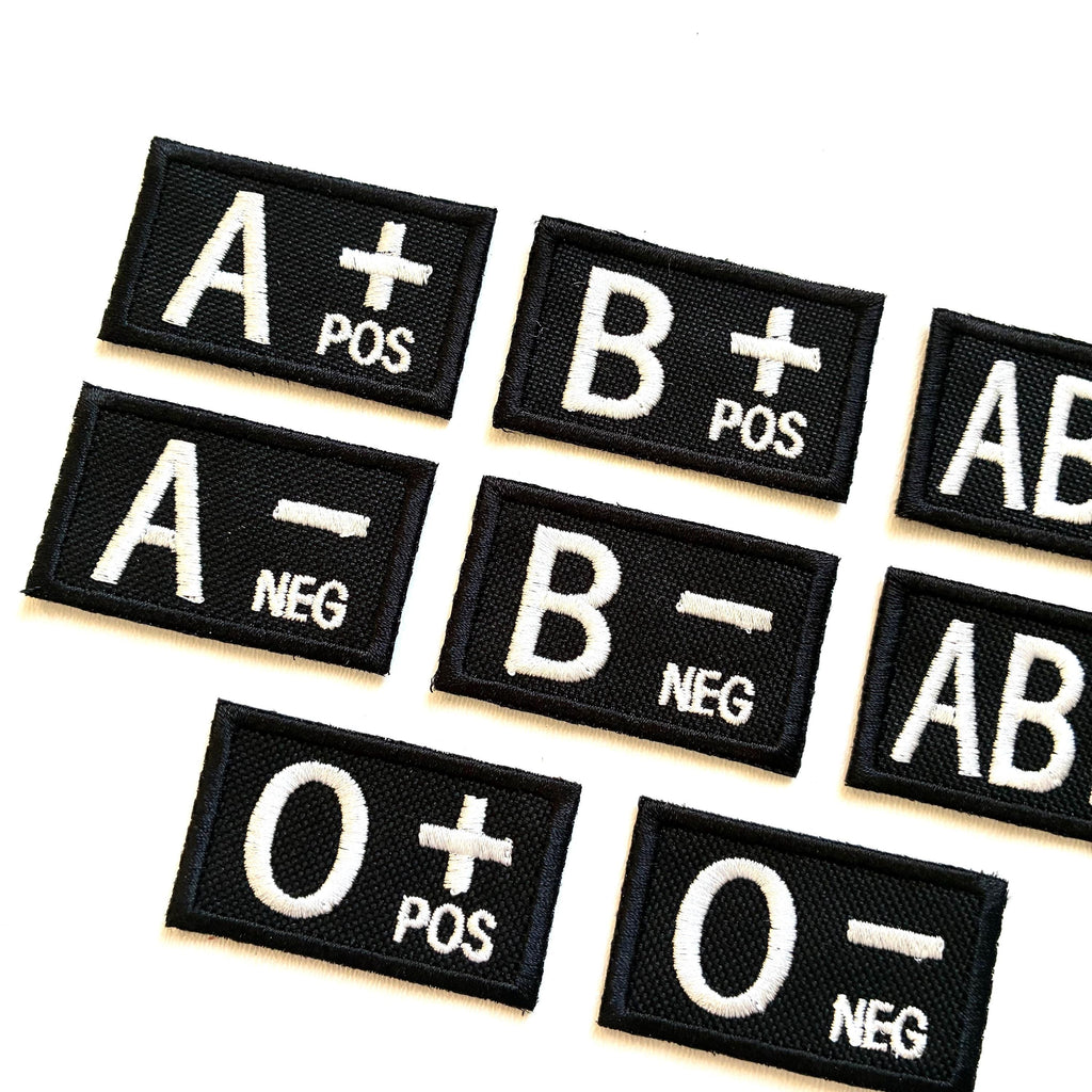 Embroidered Blood Group Black Patches 50x30mm Sew/Iron/VELCRO® Military Medical Badges