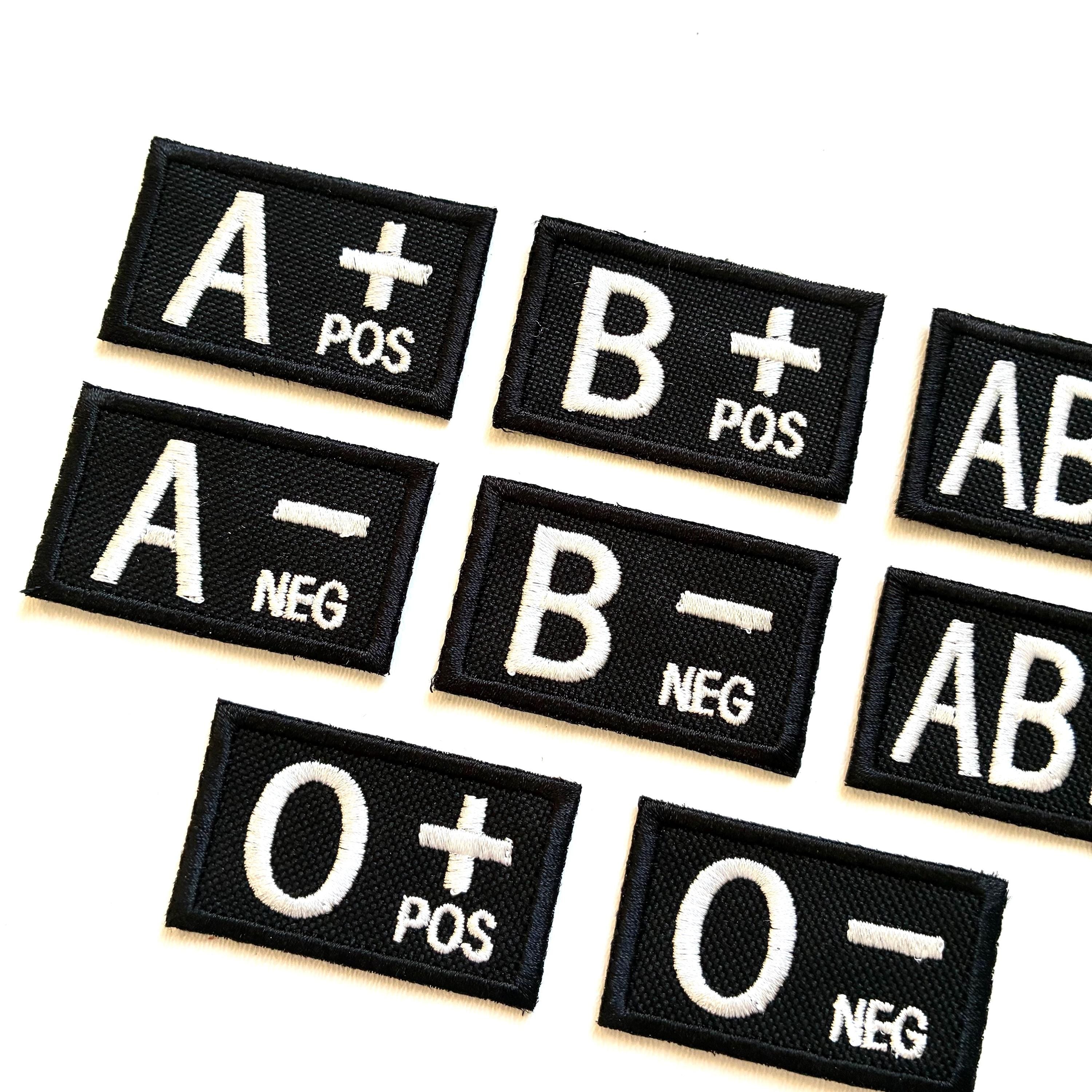 Embroidered Blood Group Black Patches 50x30mm Sew/Iron/VELCRO® Military Medical Badges
