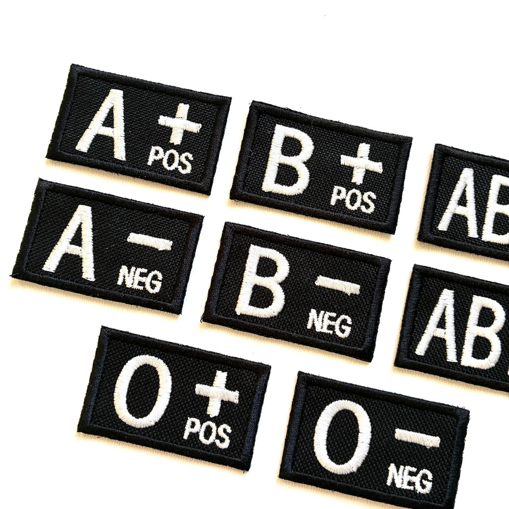 Embroidered Blood Group Black Patches 50x30mm Sew/Iron/VELCRO® Military Medical Badges