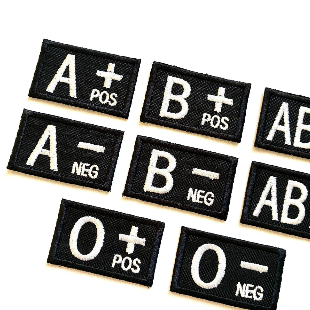 Embroidered Blood Group Black Patches 50x30mm Sew/Iron/VELCRO® Military Medical Badges