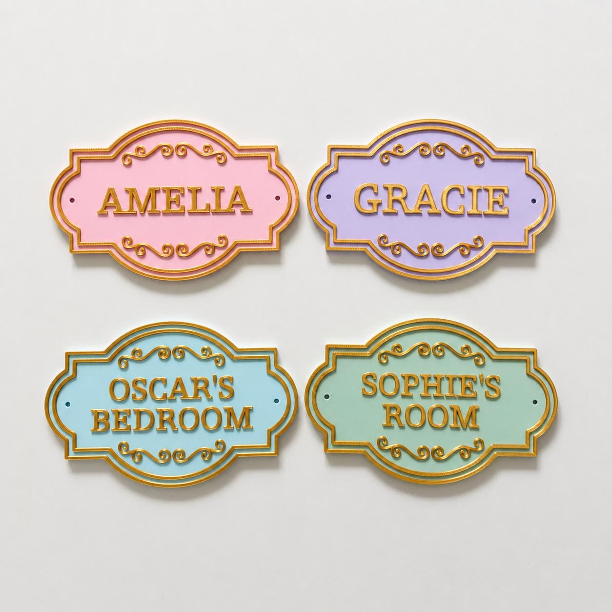 Personalised Kids Name Door Sign Custom Girls Boys Gold Bedroom Decoration Plate