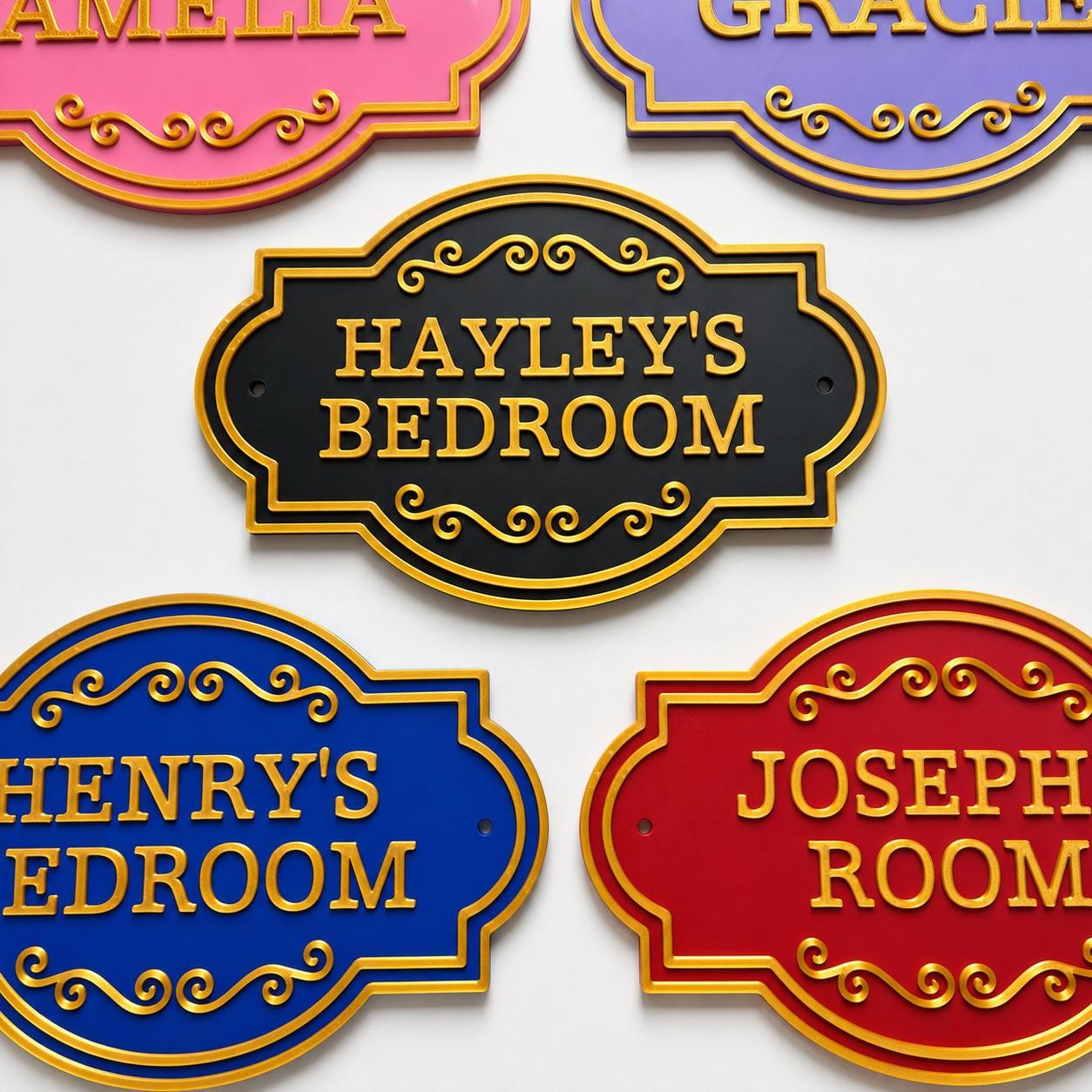 Personalised Kids Name Door Sign Custom Girls Boys Gold Bedroom Decoration Plate