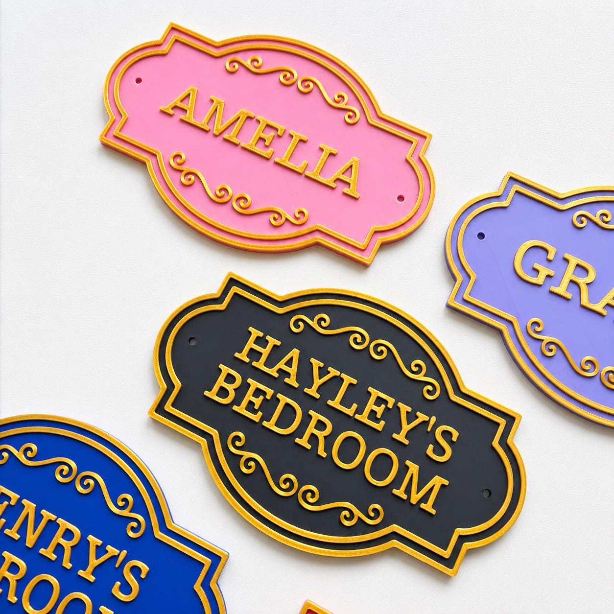 Personalised Kids Name Door Sign Custom Girls Boys Gold Bedroom Decoration Plate