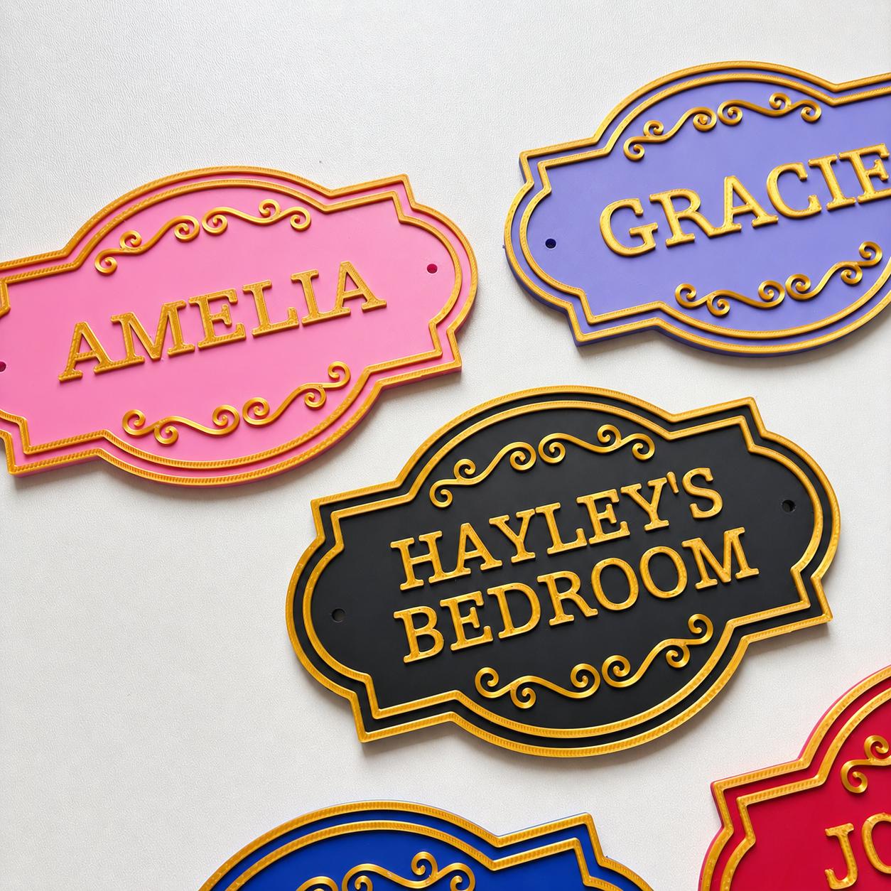 Personalised Kids Name Door Sign Custom Girls Boys Gold Bedroom Decoration Plate