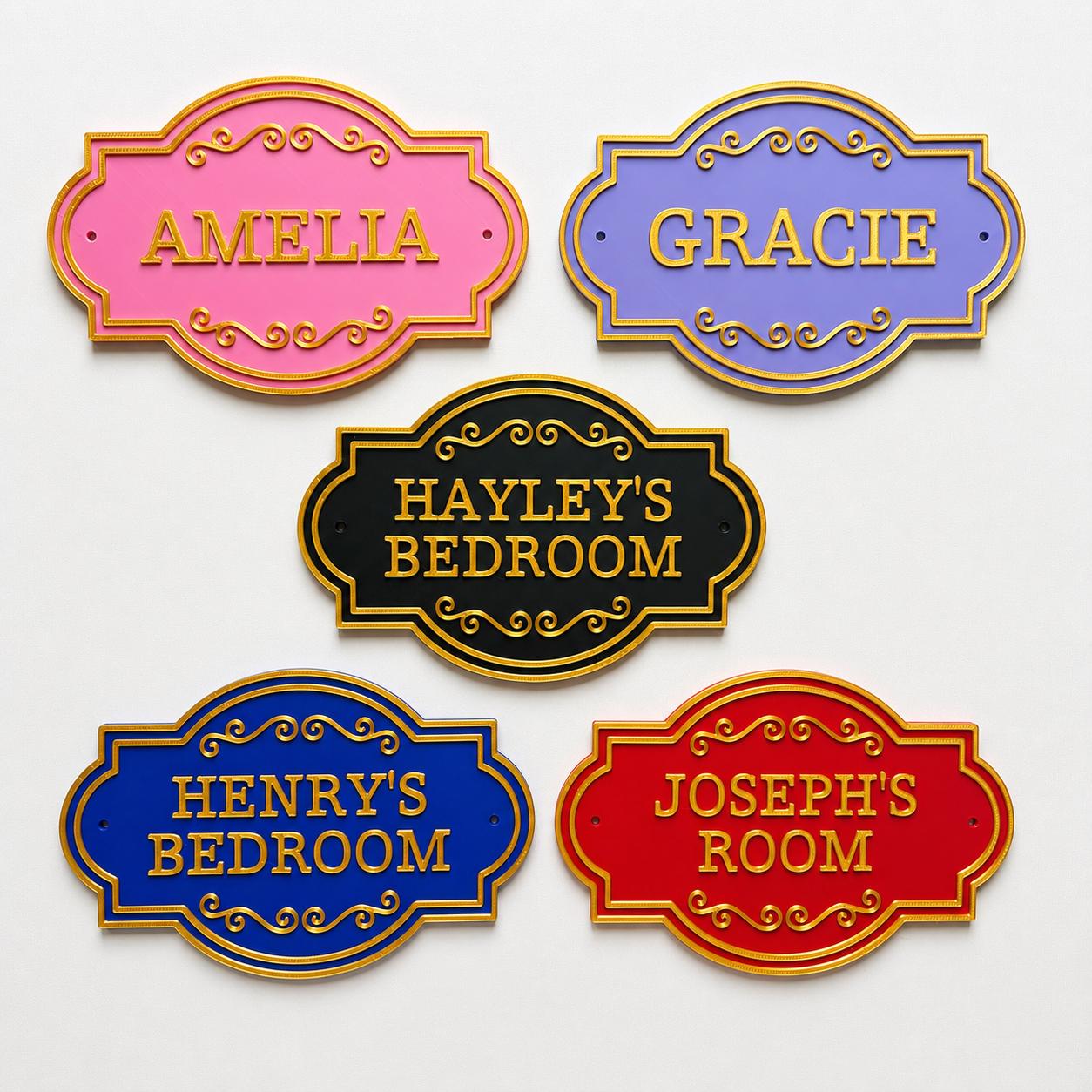 Personalised Kids Name Door Sign Custom Girls Boys Gold Bedroom Decoration Plate