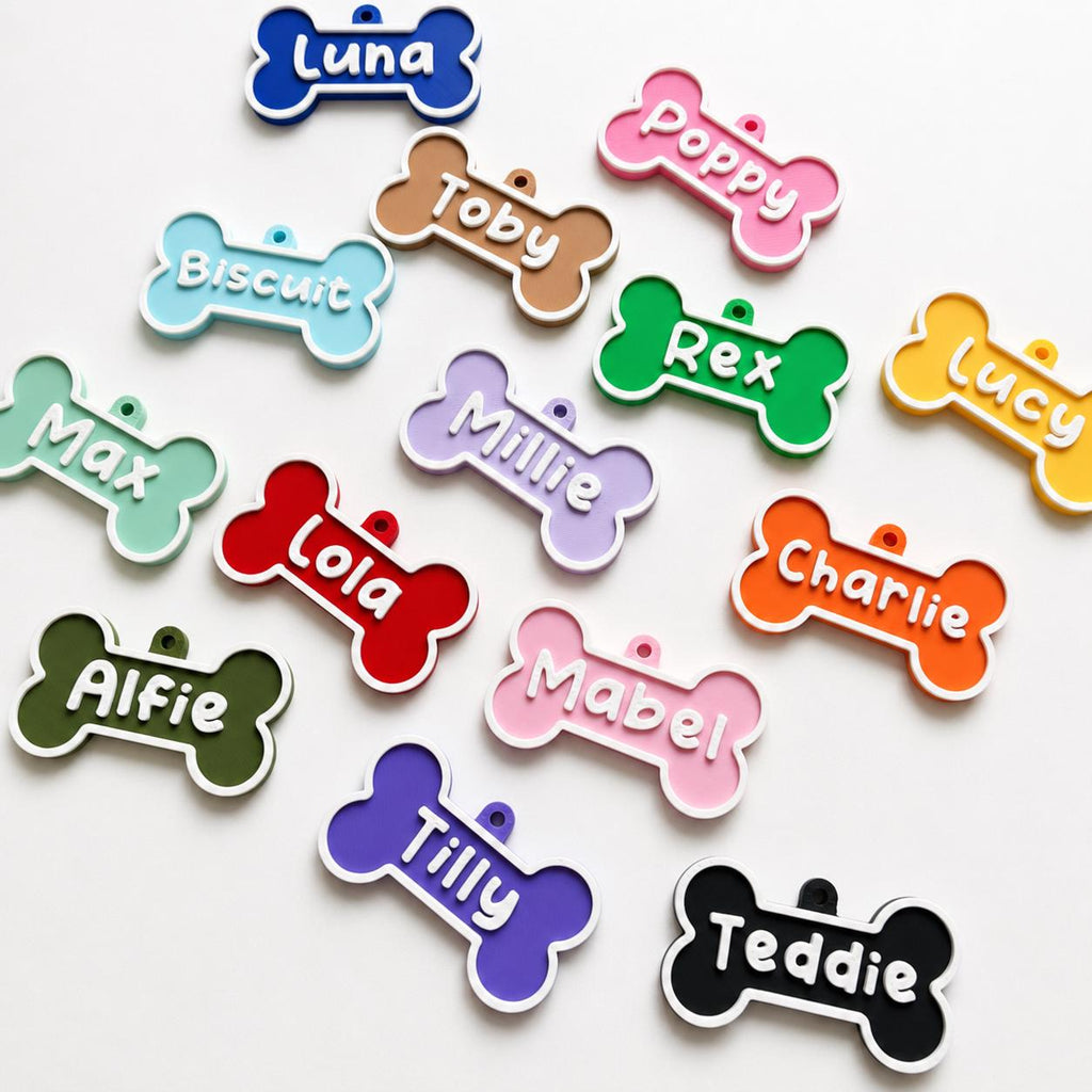 Personalised Pet Collar Name Tag - Custom Dog Puppy Cat ID Disk Bone Charm