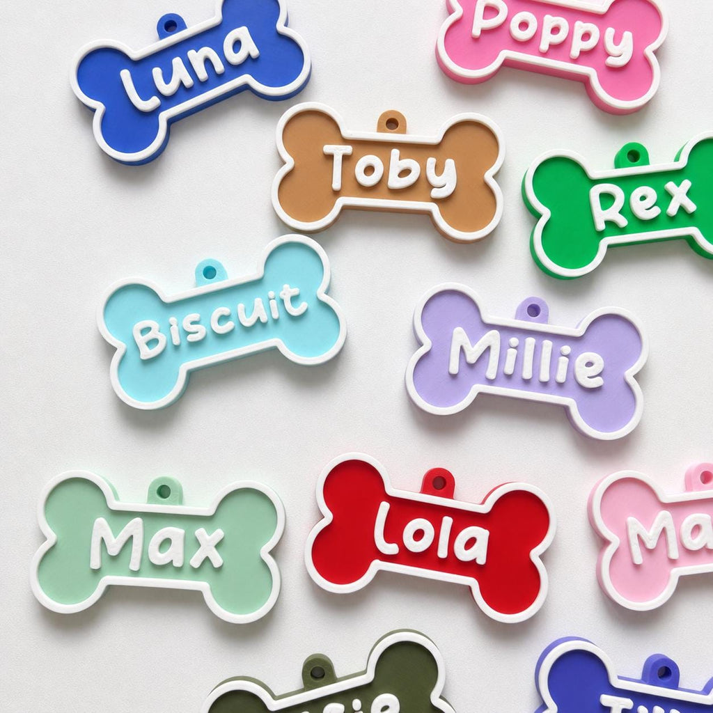 Personalised Pet Collar Name Tag - Custom Dog Puppy Cat ID Disk Bone Charm