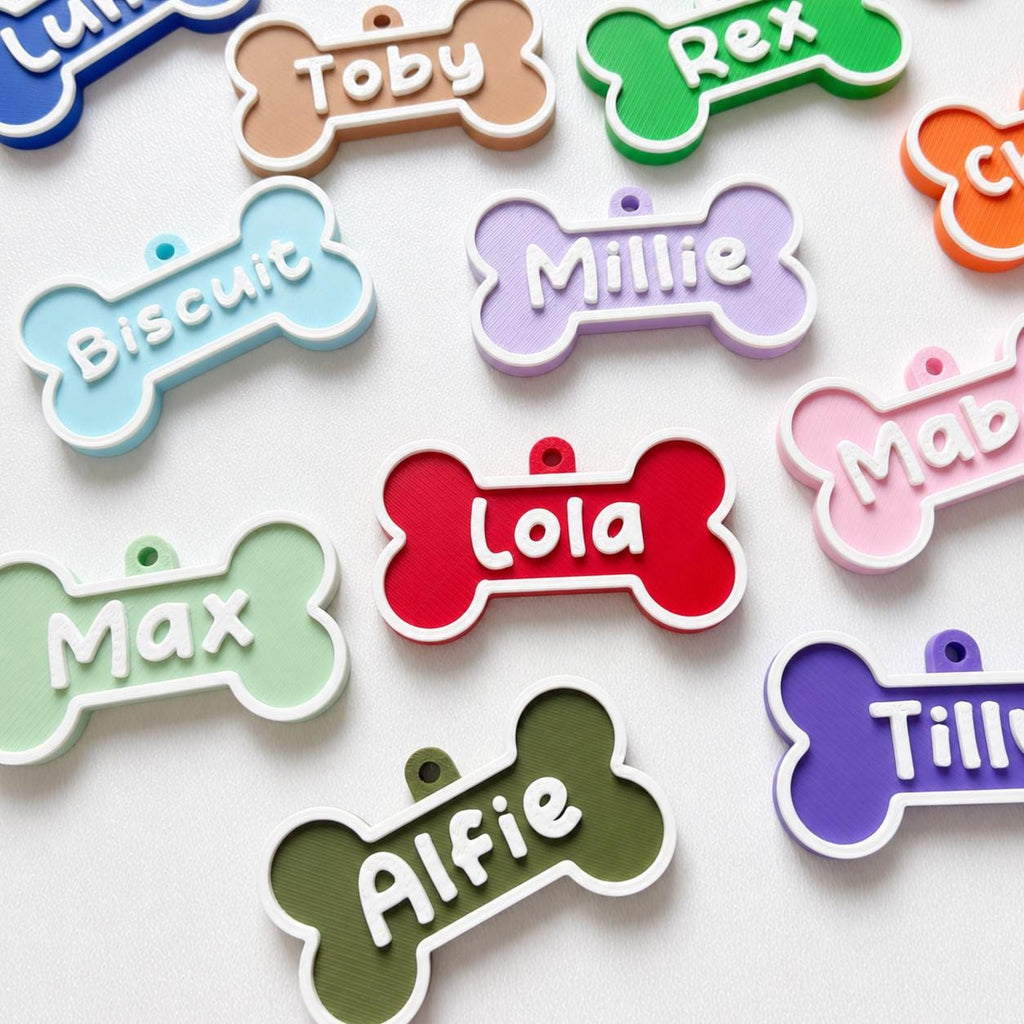 Personalised Pet Collar Name Tag - Custom Dog Puppy Cat ID Disk Bone Charm