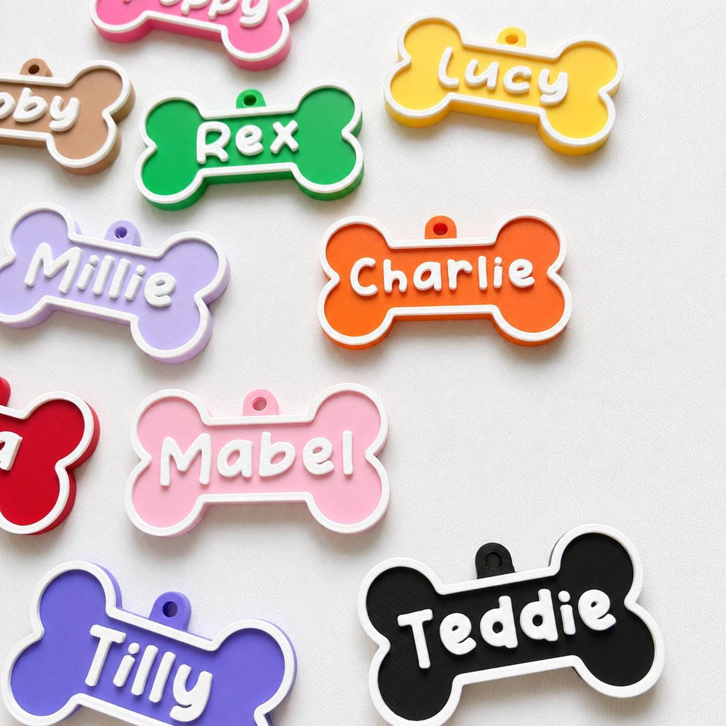 Personalised Pet Collar Name Tag - Custom Dog Puppy Cat ID Disk Bone Charm