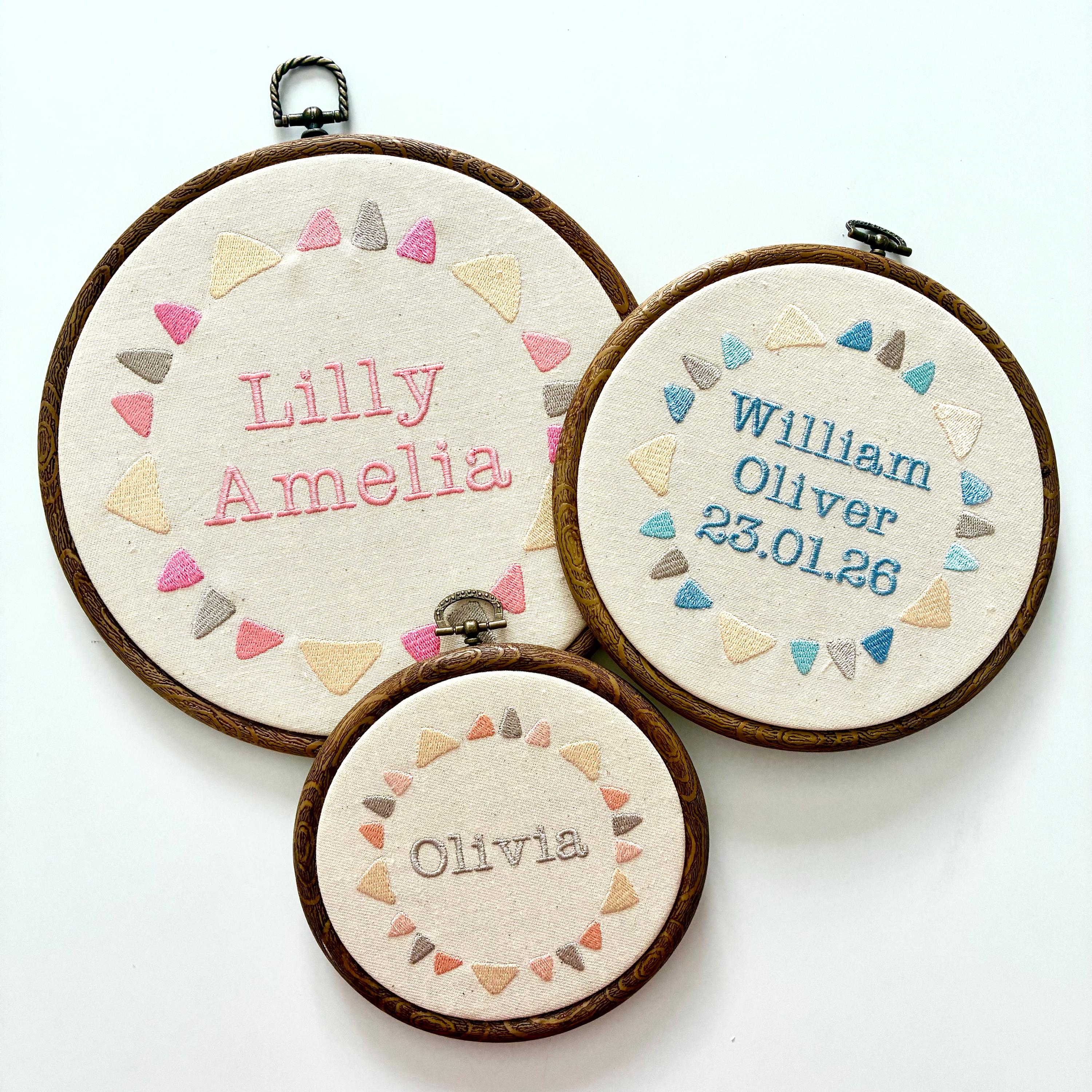 Personalised Embroidery Hoop – Custom Name Embroidered Vintage Art Nursery Decor Baby Shower Birth Announcement Gift