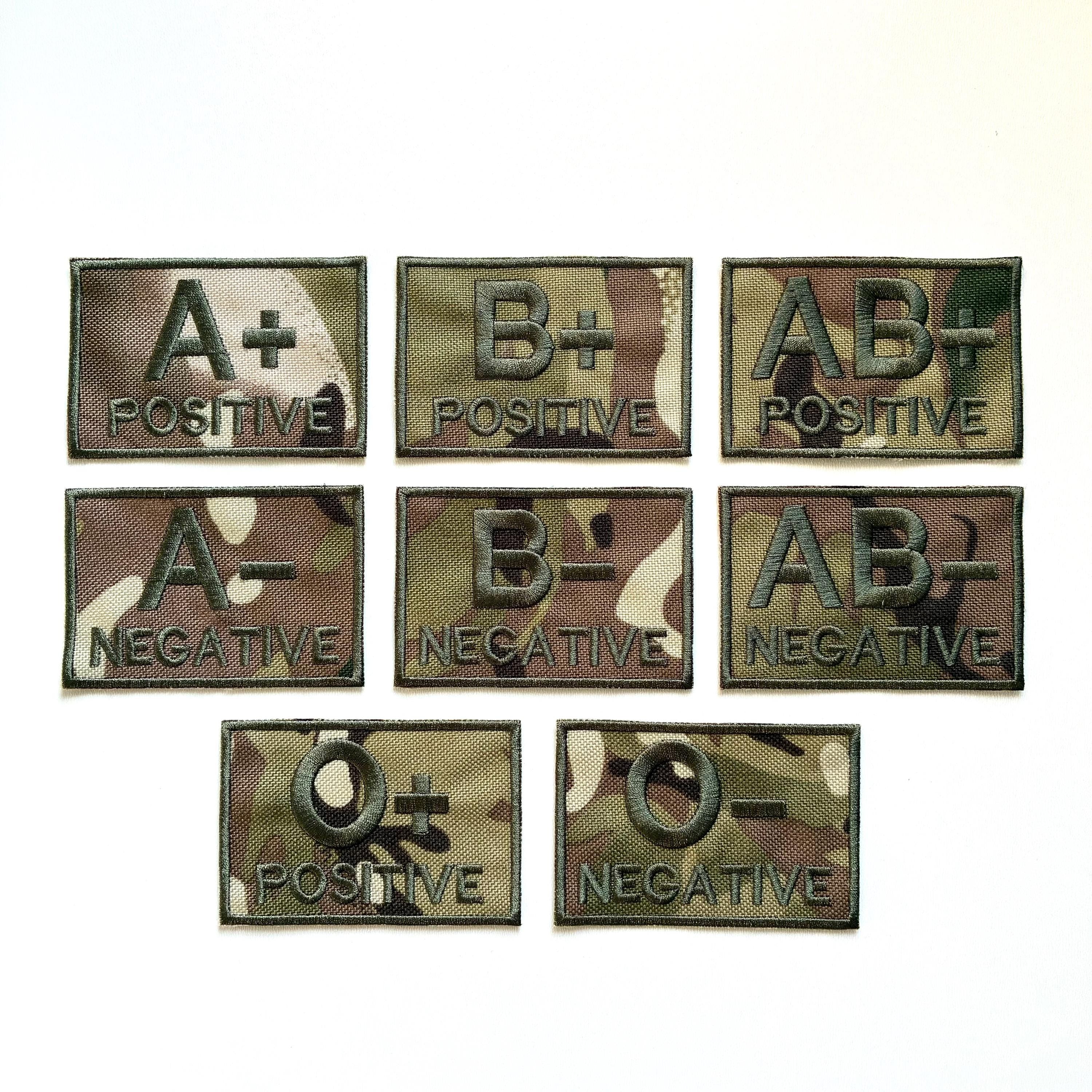 Embroidered Blood Group Camo Patches 90x50mm Sew/Iron/VELCRO® Military Medical Badges