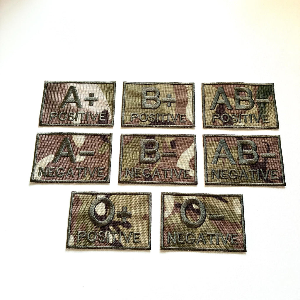 Embroidered Blood Group Camo Patches 90x50mm Sew/Iron/VELCRO® Military Medical Badges