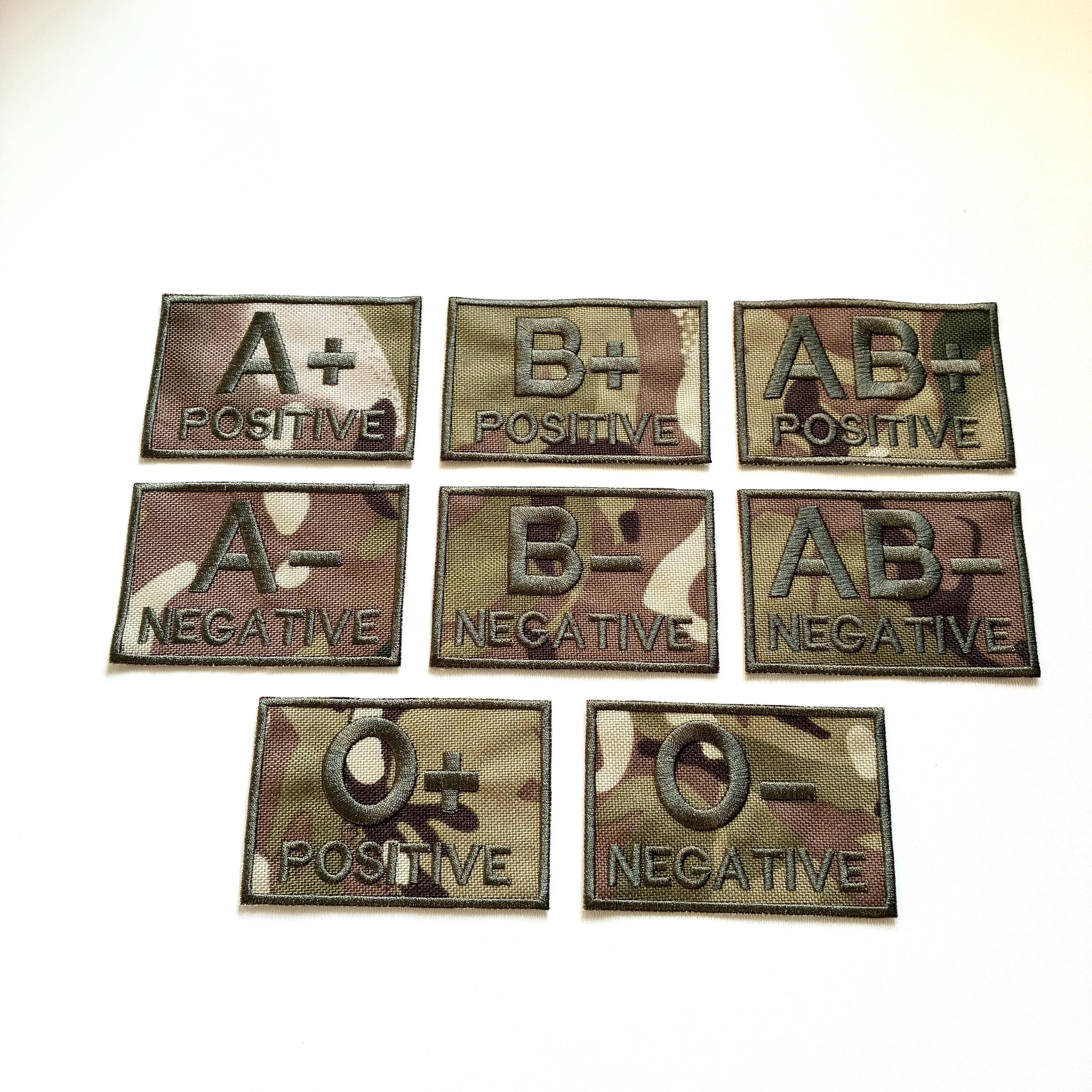 Embroidered Blood Group Camo Patches 90x50mm Sew/Iron/VELCRO® Military Medical Badges