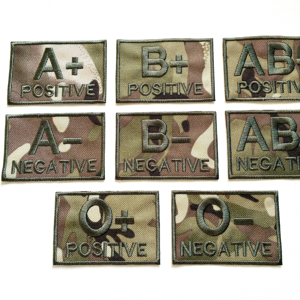 Embroidered Blood Group Camo Patches 90x50mm Sew/Iron/VELCRO® Military Medical Badges