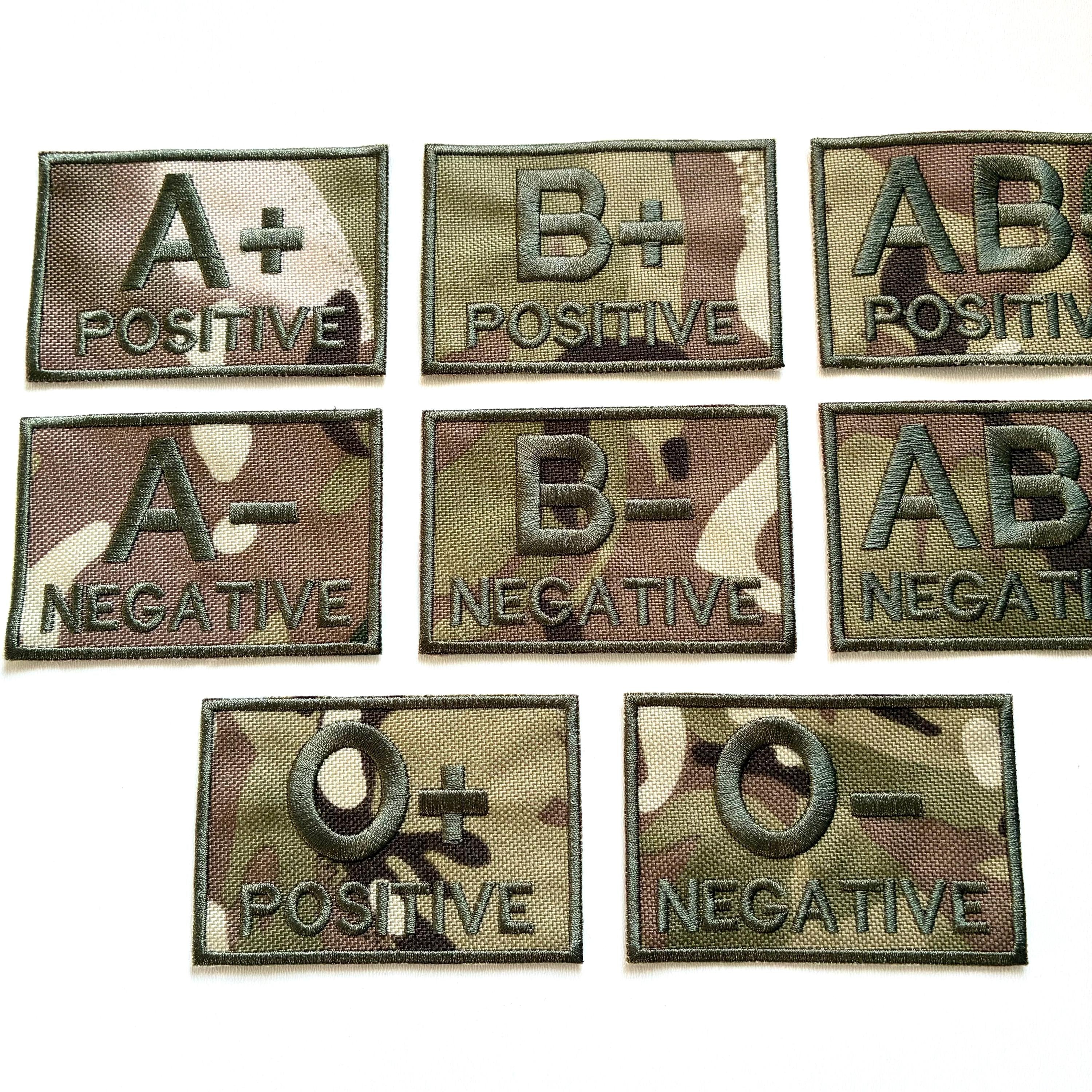Embroidered Blood Group Camo Patches 90x50mm Sew/Iron/VELCRO® Military Medical Badges