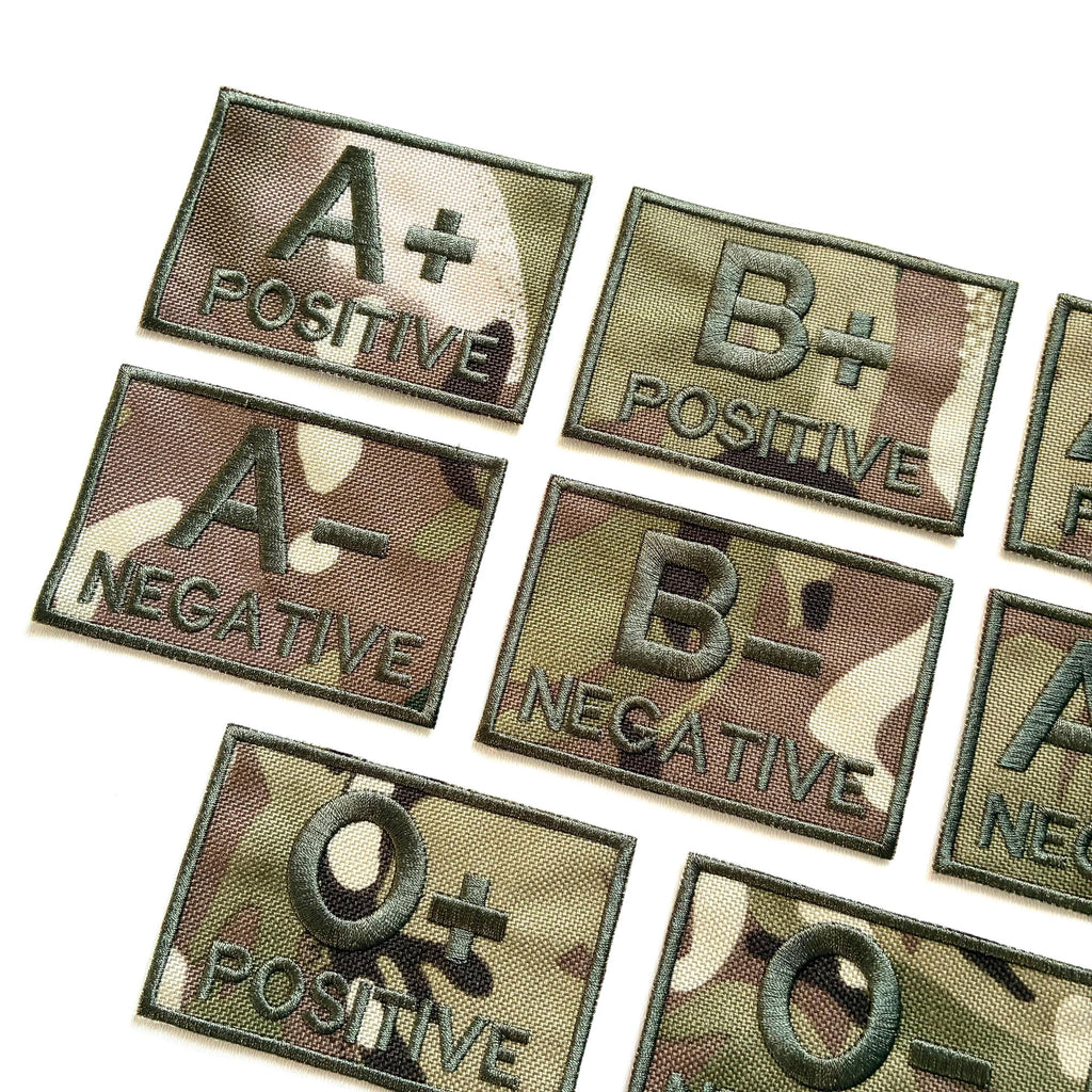 Embroidered Blood Group Camo Patches 90x50mm Sew/Iron/VELCRO® Military Medical Badges