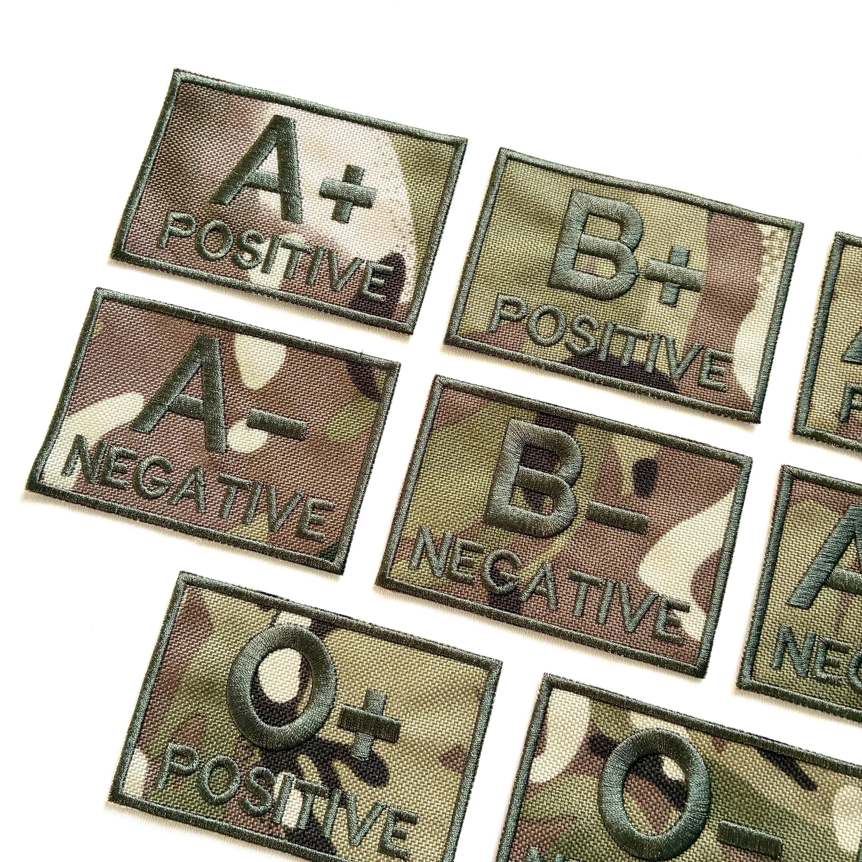 Embroidered Blood Group Camo Patches 90x50mm Sew/Iron/VELCRO® Military Medical Badges