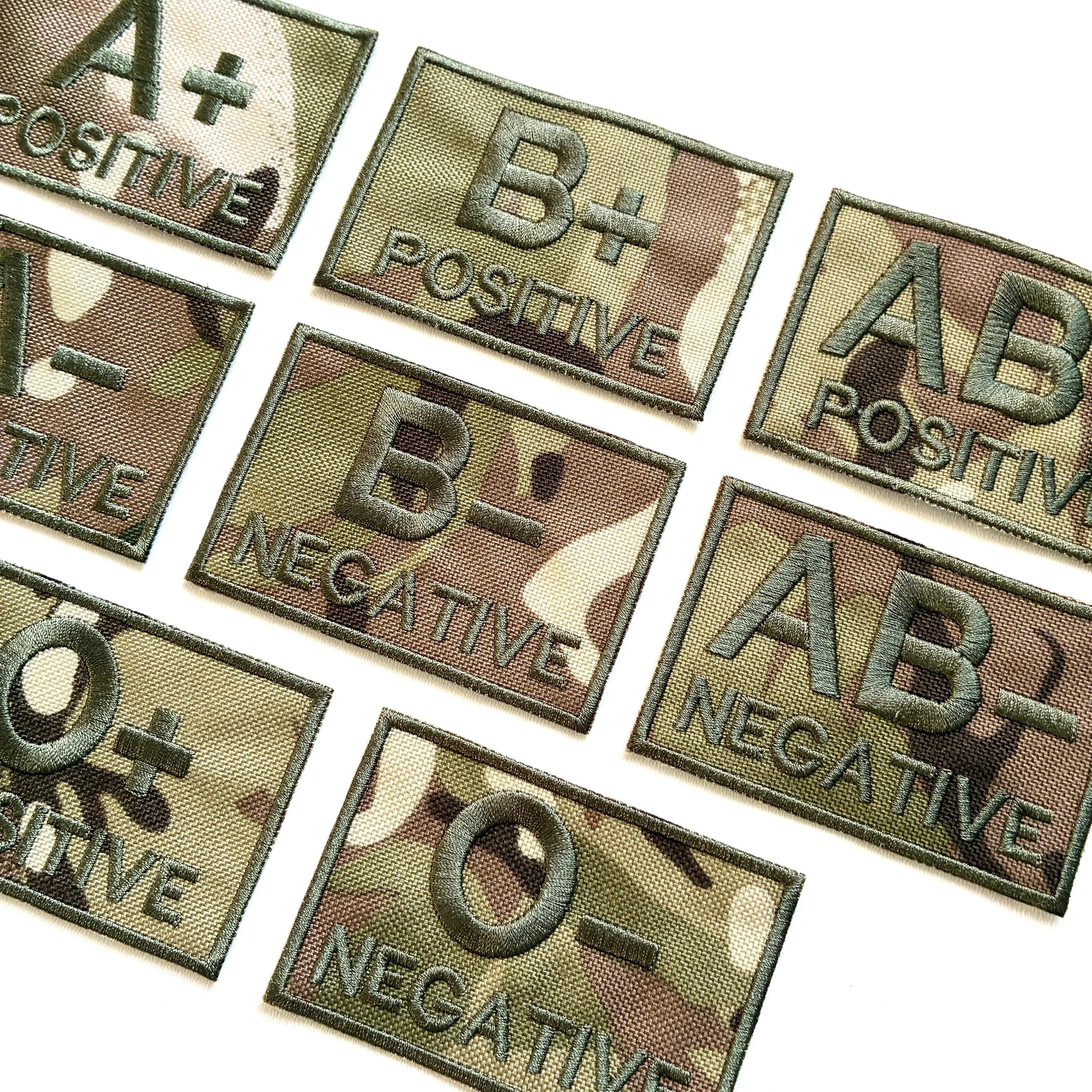 Embroidered Blood Group Camo Patches 90x50mm Sew/Iron/VELCRO® Military Medical Badges