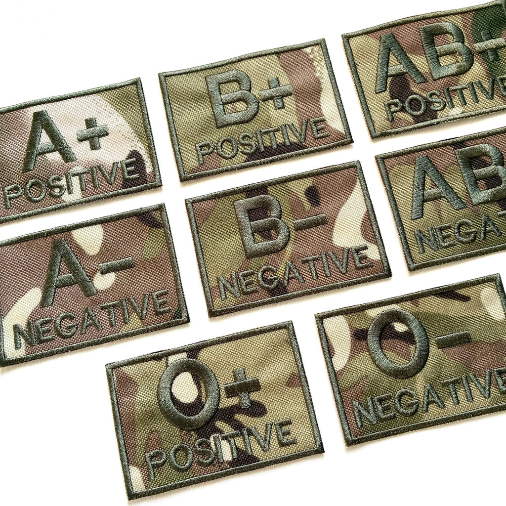 Embroidered Blood Group Camo Patches 90x50mm Sew/Iron/VELCRO® Military Medical Badges