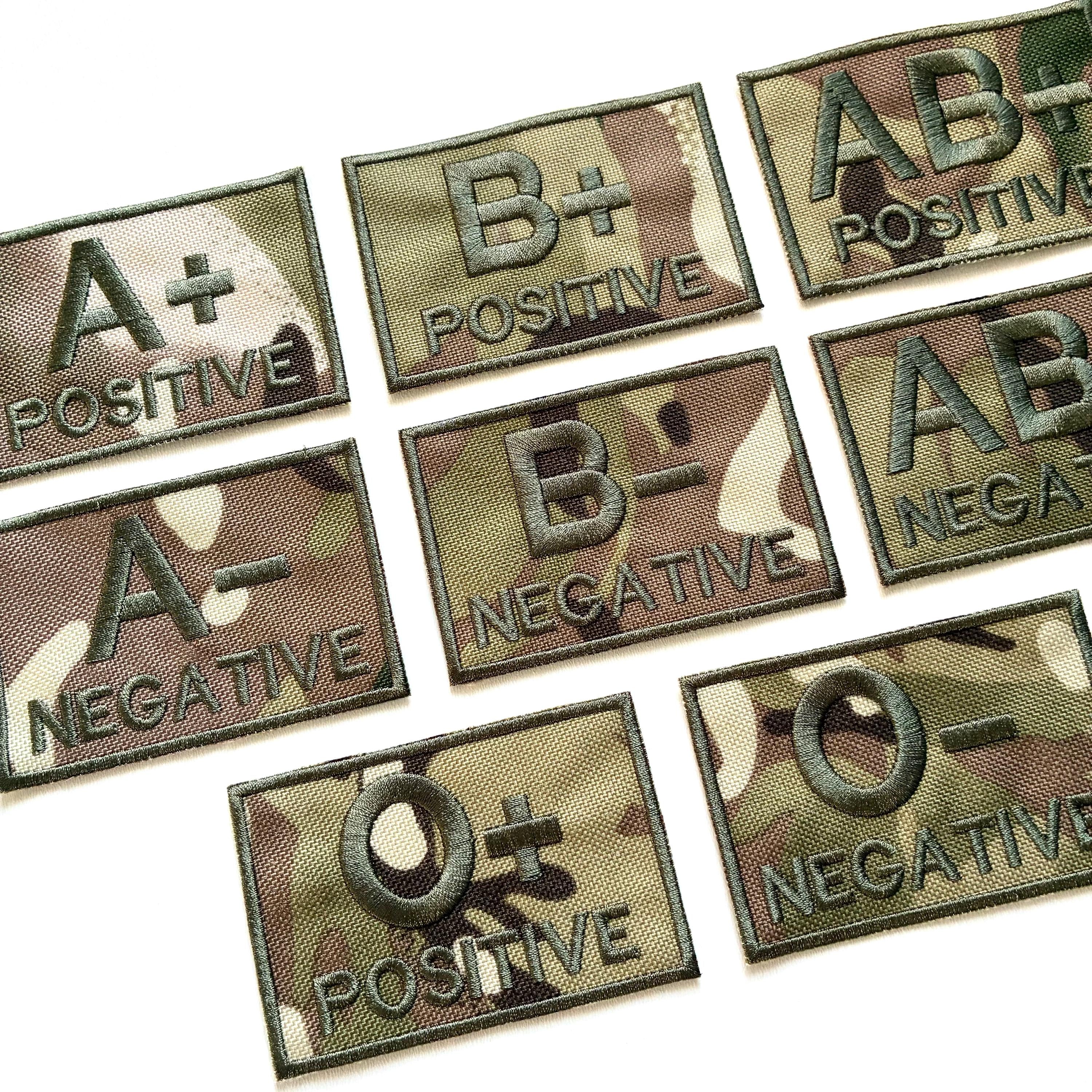 Embroidered Blood Group Camo Patches 90x50mm Sew/Iron/VELCRO® Military Medical Badges