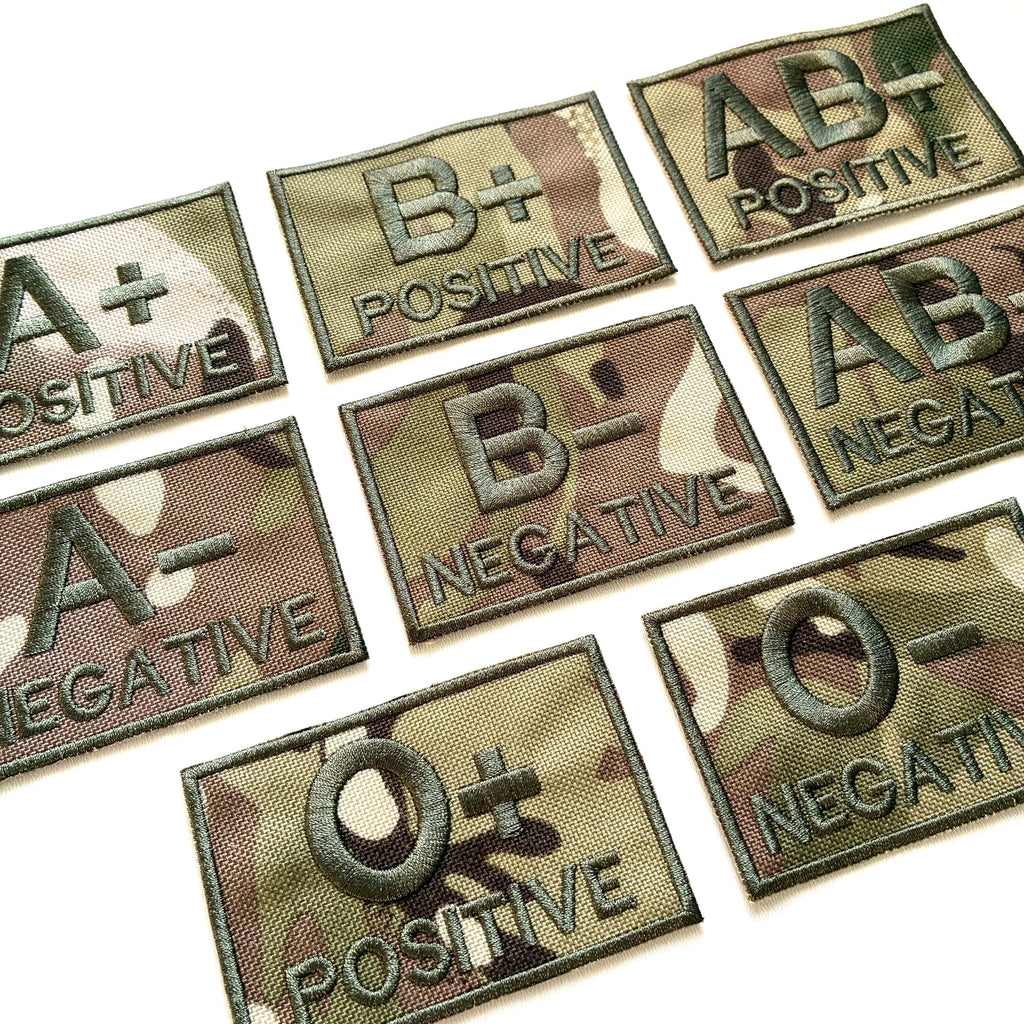 Embroidered Blood Group Camo Patches 90x50mm Sew/Iron/VELCRO® Military Medical Badges