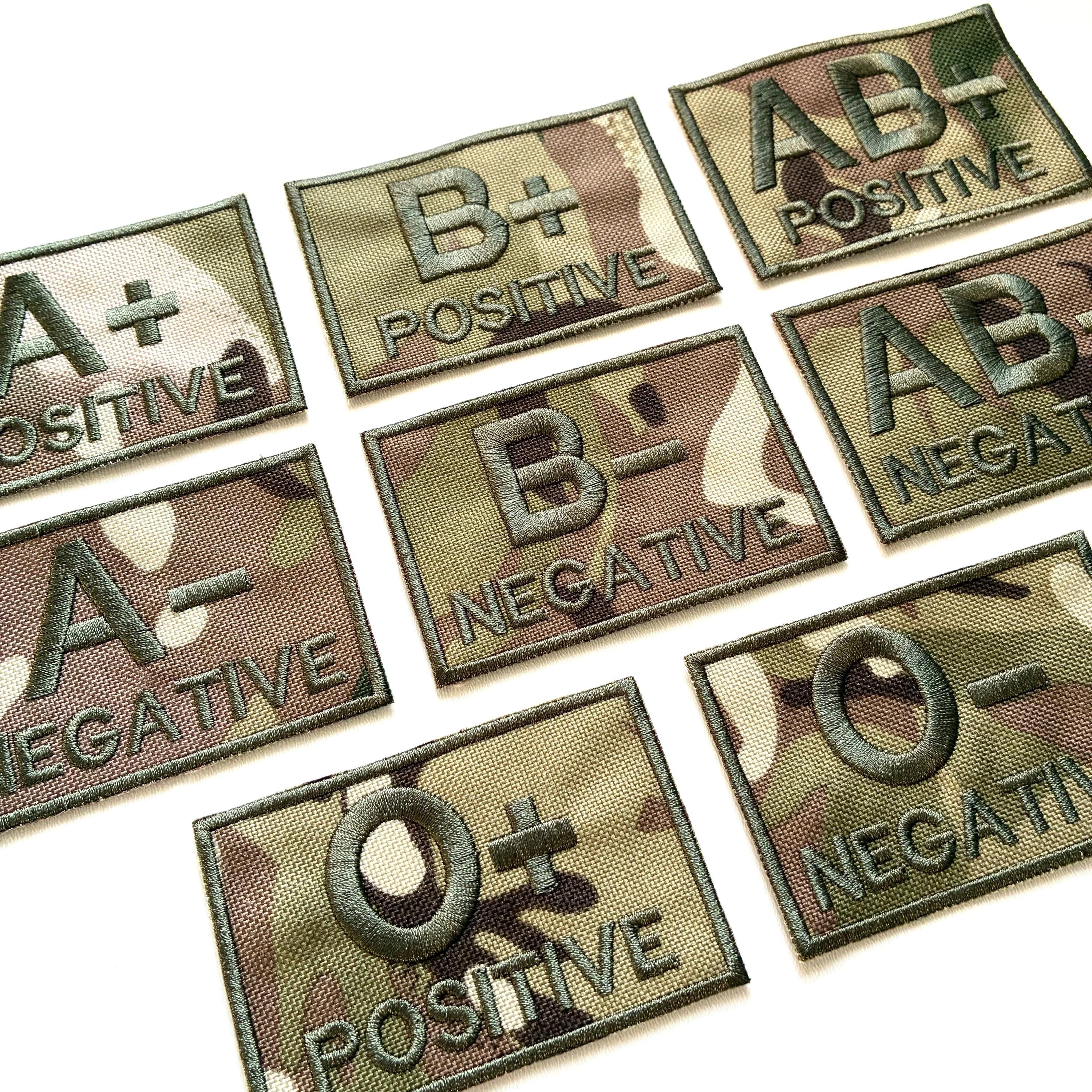 Embroidered Blood Group Camo Patches 90x50mm Sew/Iron/VELCRO® Military Medical Badges